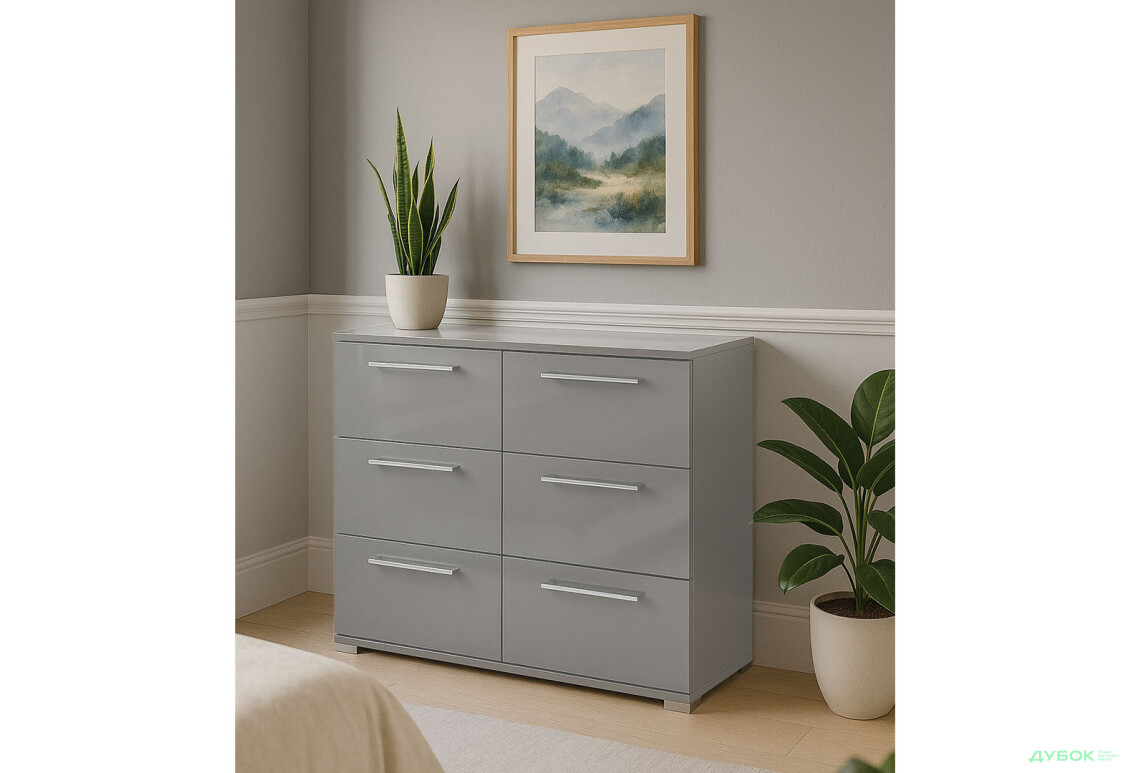 Зображення 2 - Комод MiroMark Мегі / Megy з 6 шухлядами 108 см глянець сірий шиншила
