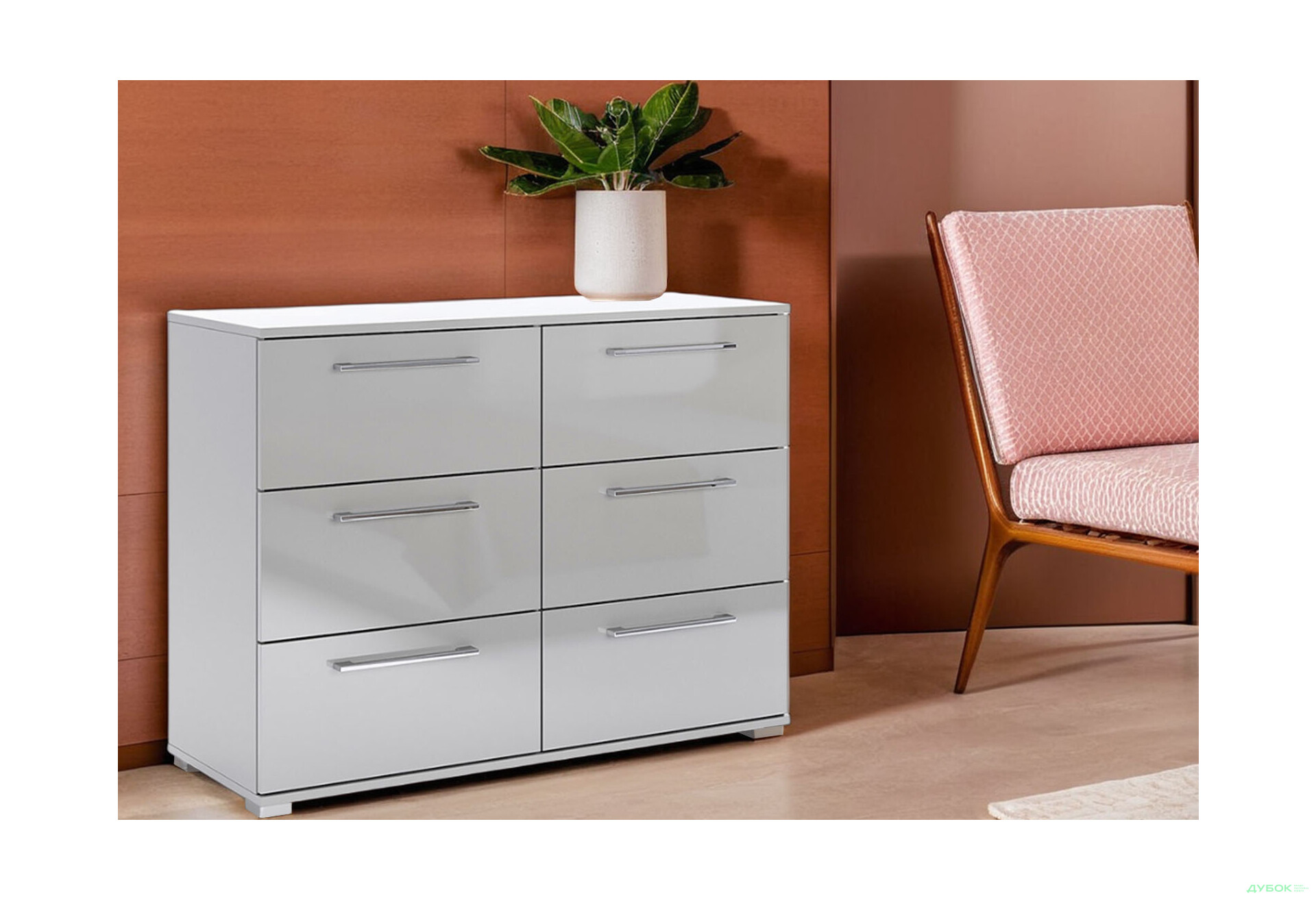 Комод МироМарк Меги / Megy с 6 ящиками 108 см глянец серый шиншилла - Изображение 2 Изображение 2 - Комод МироМарк Меги / Megy с 6 ящиками 108 см глянец серый шиншилла