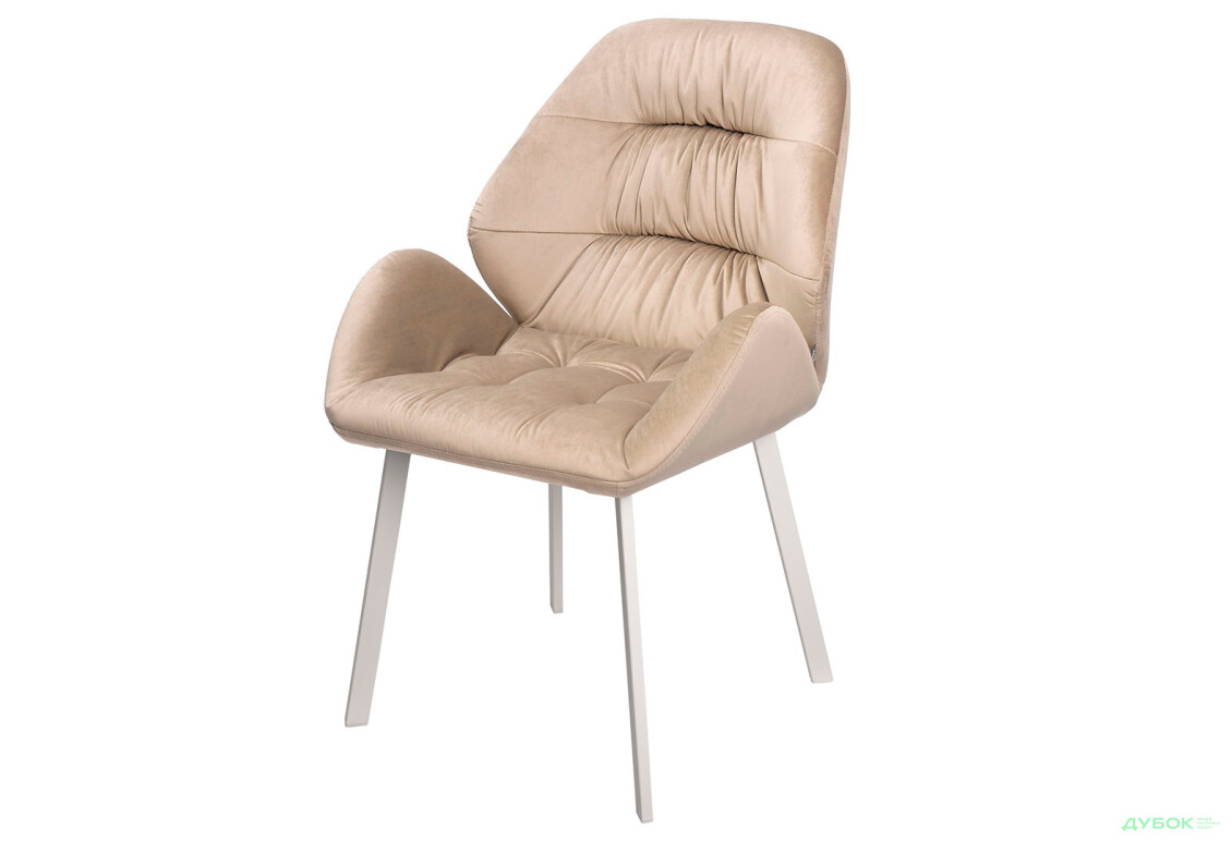 Стілець кухонний Bjorn Колін 88x56x85 см м'який з підлокітникам, бежевий Magic Velvet 2210, опора біла