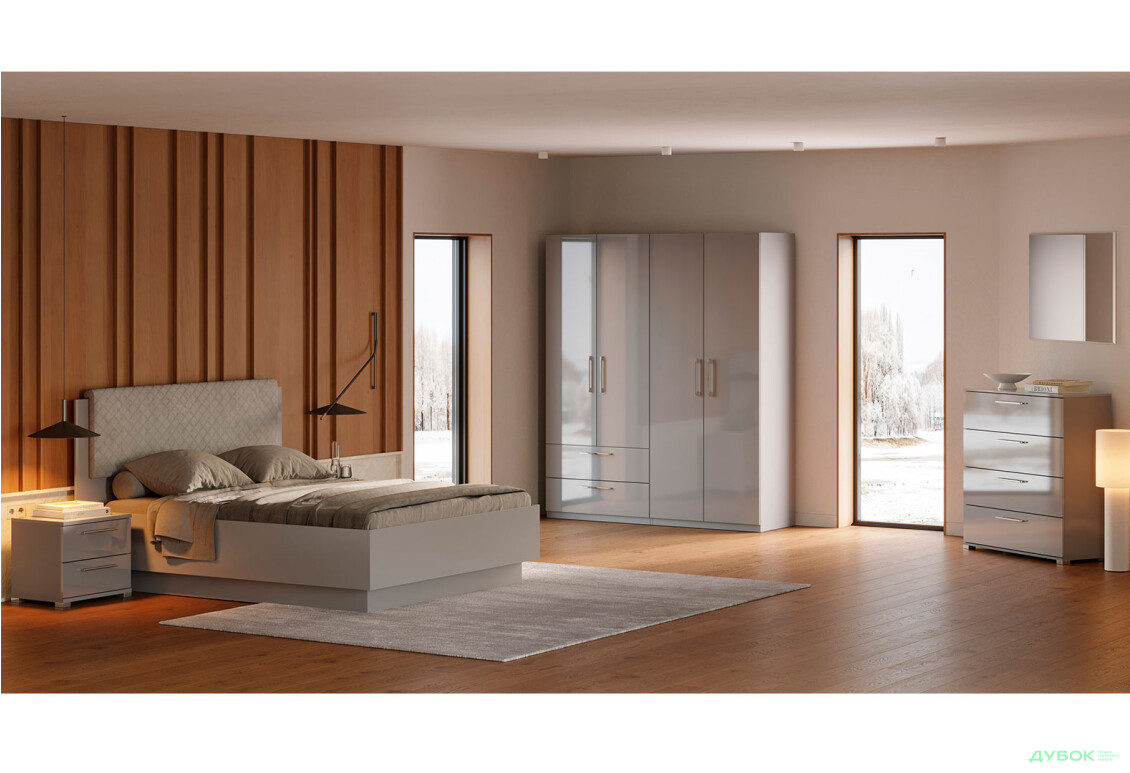 Спальня MiroMark Мегі / Megy 4D 160 см, глянець сірий шиншила - Зображення 1 Зображення 1 - Спальня MiroMark Мегі / Megy 4D 160 см, глянець сірий шиншила