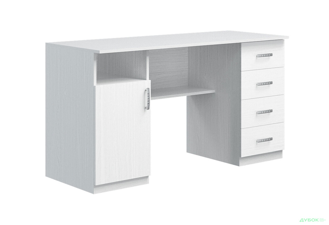 Зображення 2 - Стіл письмовий Київський стандарт Е1 СМ 135x60 см з тумбою і шухлядами, білий структурний new