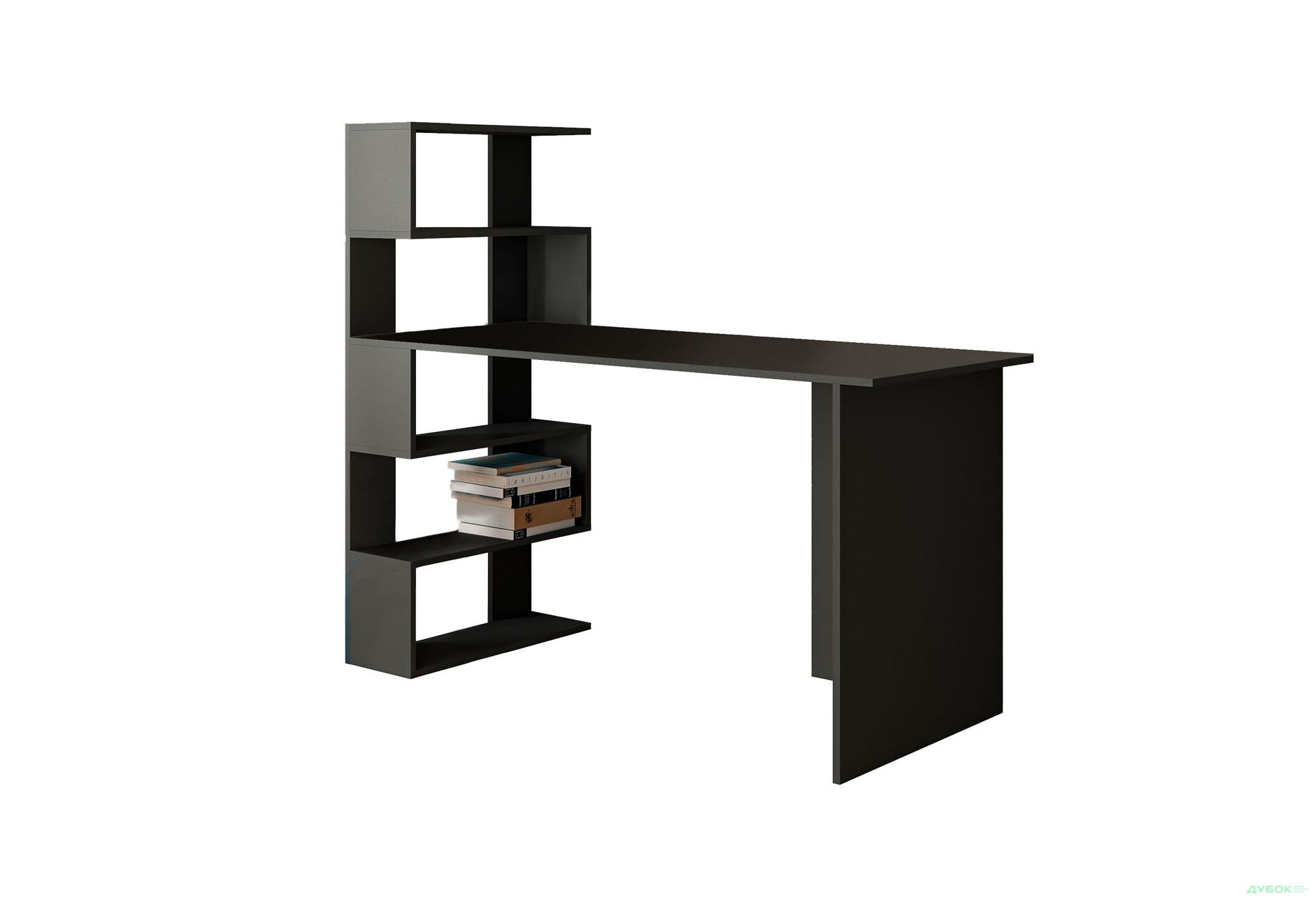 Зображення 1 - Стіл письмовий Moreli ST0024 142x60 см з боковими полицями зліва, антрацит