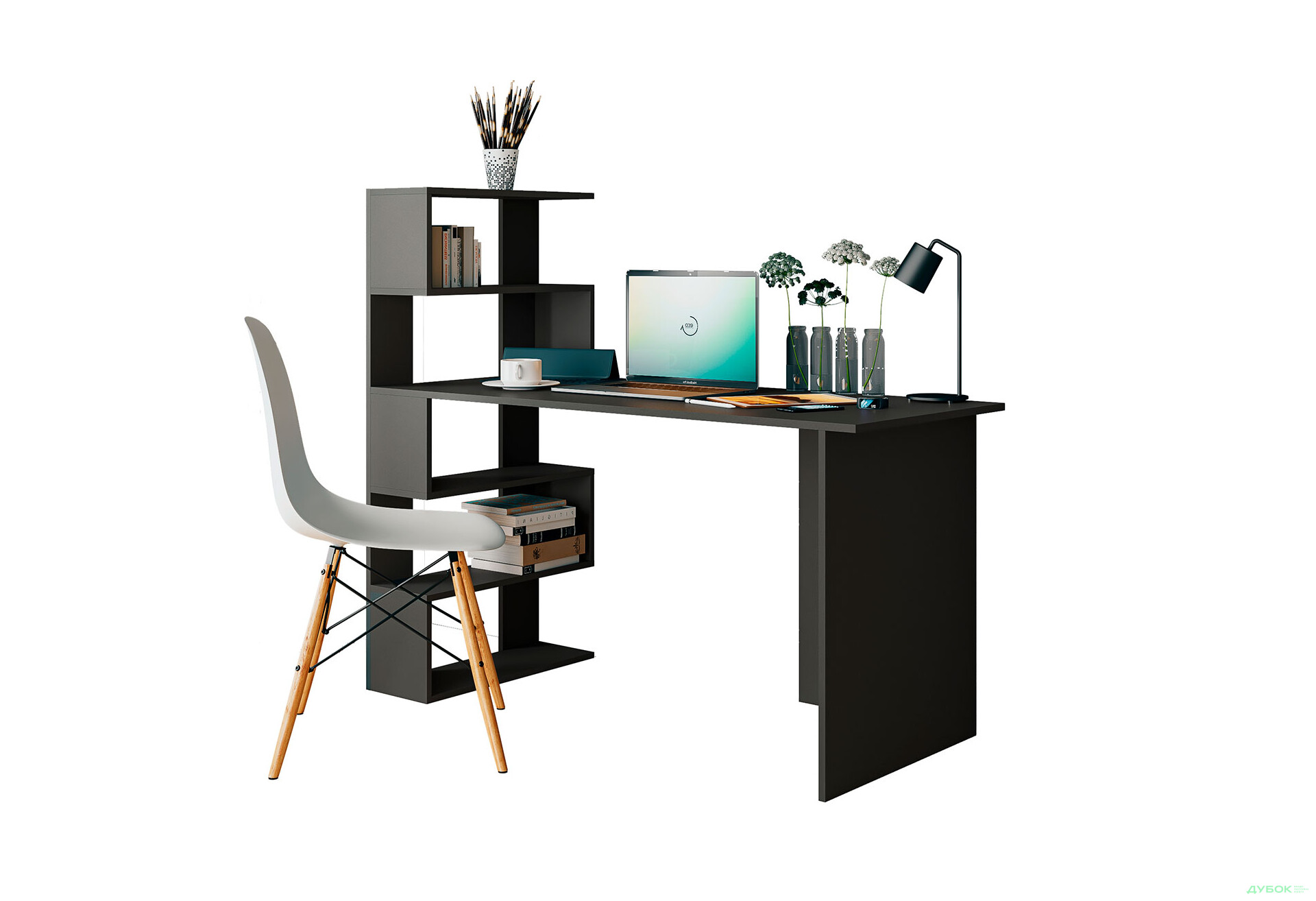 Зображення 2 - Стіл письмовий Moreli ST0024 142x60 см з боковими полицями зліва, антрацит