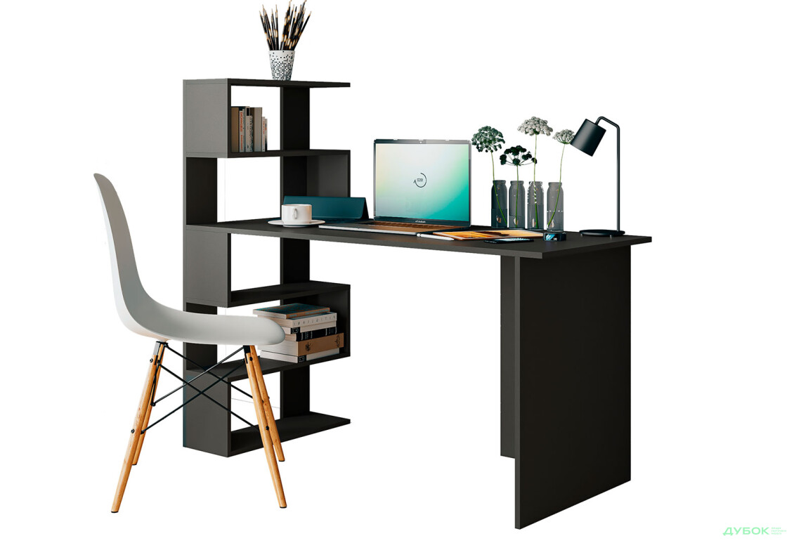 Зображення 2 - Стіл письмовий Moreli ST0024 142x60 см з боковими полицями зліва, антрацит