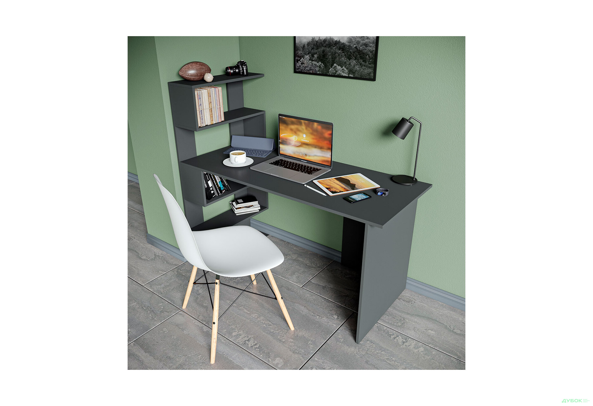 Зображення 3 - Стіл письмовий Moreli ST0024 142x60 см з боковими полицями зліва, антрацит