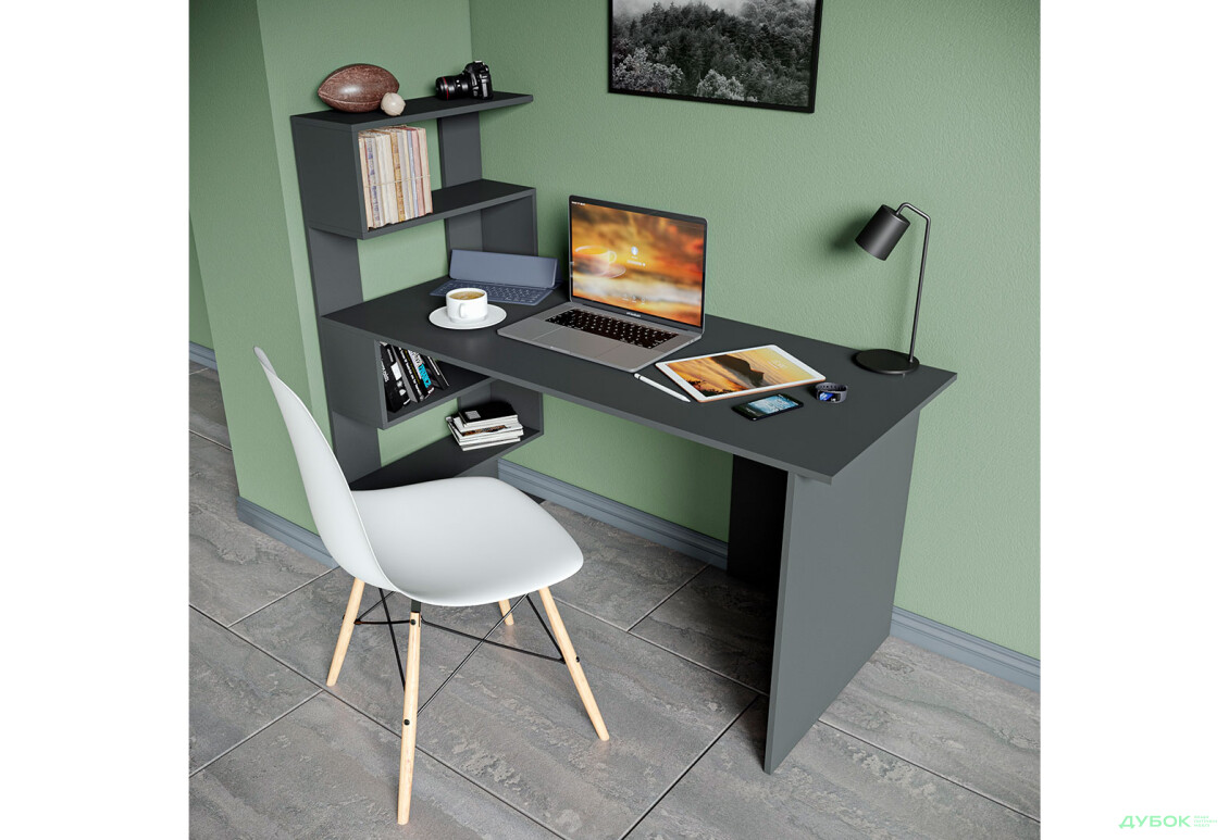 Зображення 3 - Стіл письмовий Moreli ST0024 142x60 см з боковими полицями зліва, антрацит