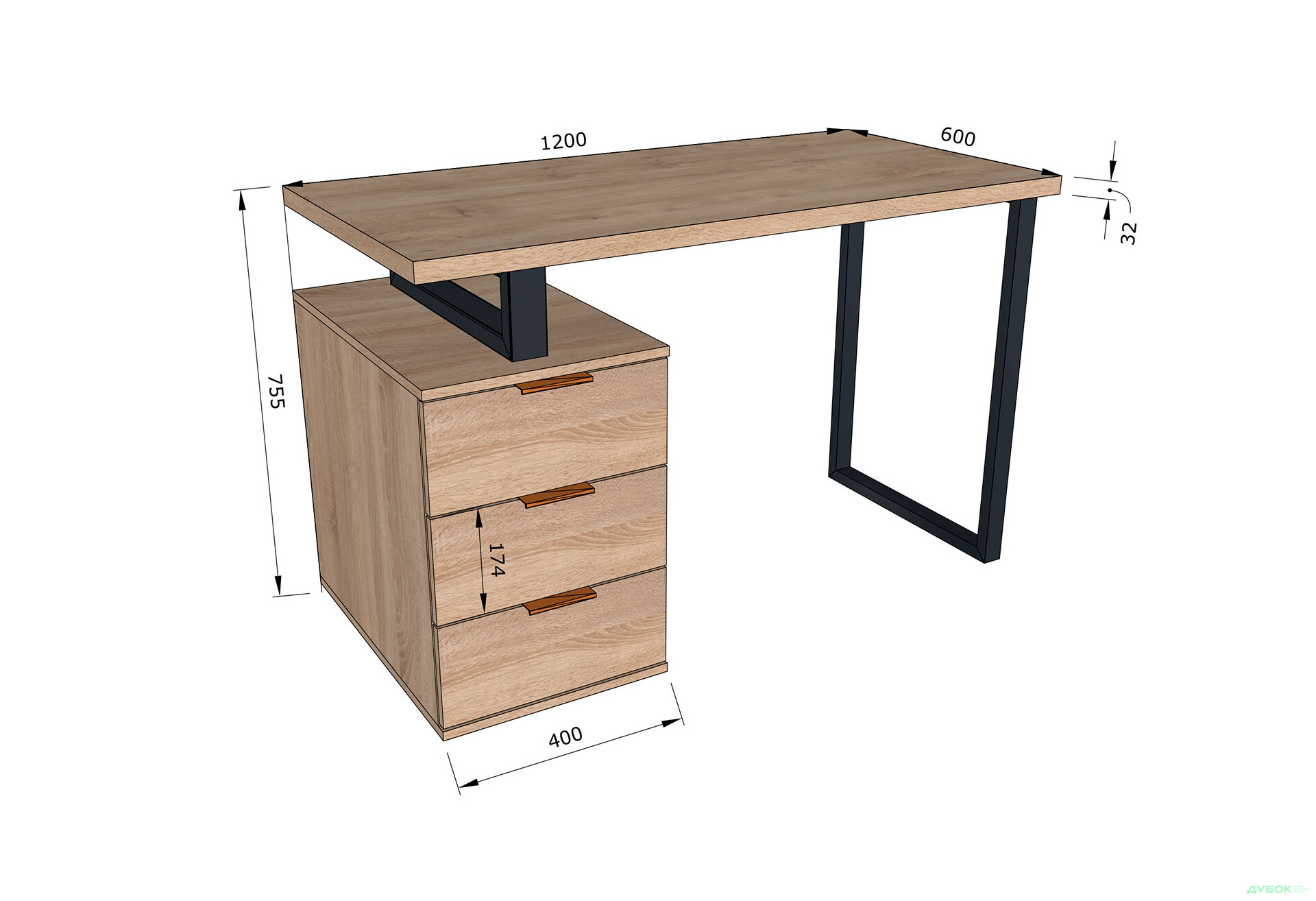 Стіл письмовий Moreli МХ0003 120x60 см з шухлядами, дуб сонома - Зображення 3 Зображення 3 - Стіл письмовий Moreli МХ0003 120x60 см з шухлядами, дуб сонома