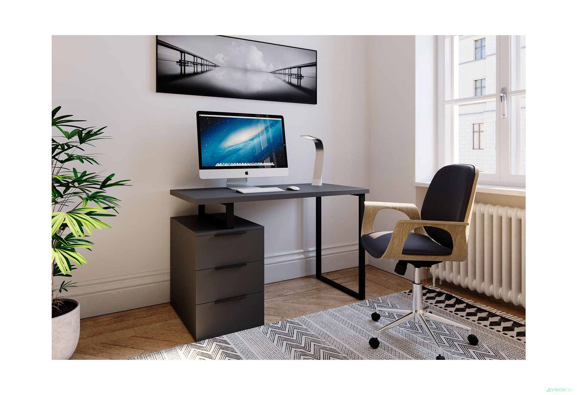 Стіл письмовий Moreli МХ0003 120x60 см з шухлядами, антрацит - Зображення 2 Зображення 2 - Стіл письмовий Moreli МХ0003 120x60 см з шухлядами, антрацит