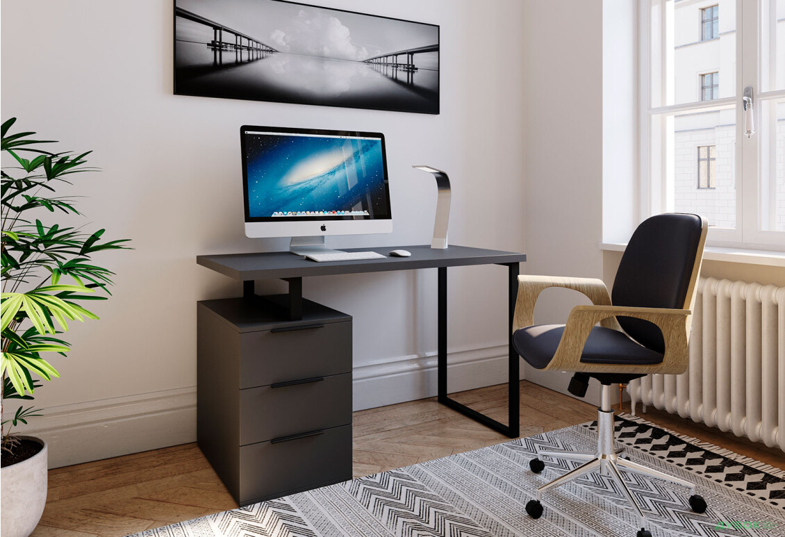 Стіл письмовий Moreli МХ0003 120x60 см з шухлядами, антрацит - Зображення 2 Зображення 2 - Стіл письмовий Moreli МХ0003 120x60 см з шухлядами, антрацит