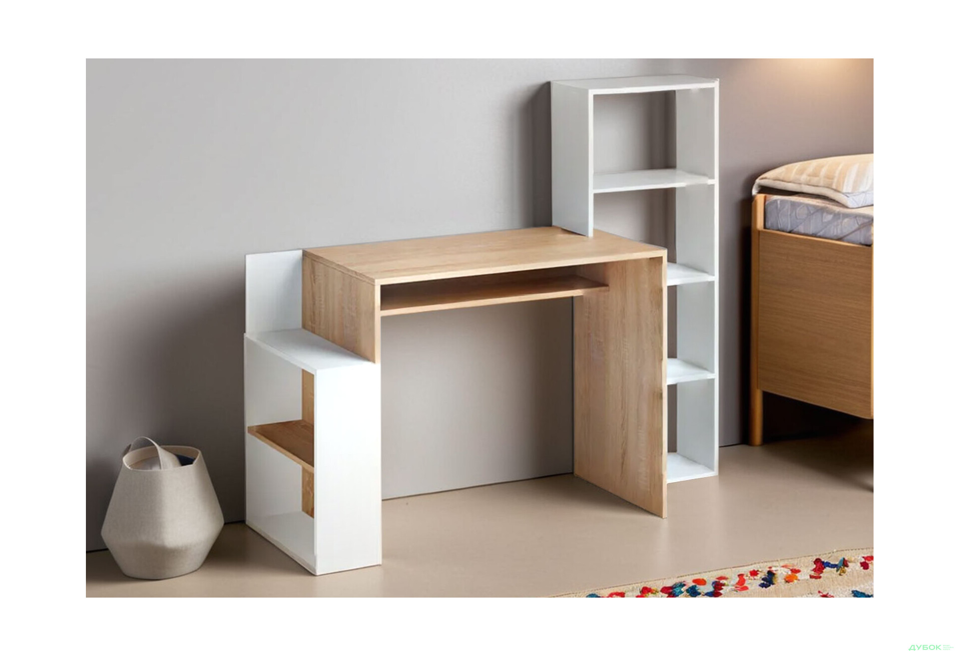 Стіл письмовий Moreli ST0025 144x50 см з надставкою та полицями, дуб сонома/білий - Зображення 3 Зображення 3 - Стіл письмовий Moreli ST0025 144x50 см з надставкою та полицями, дуб сонома/білий