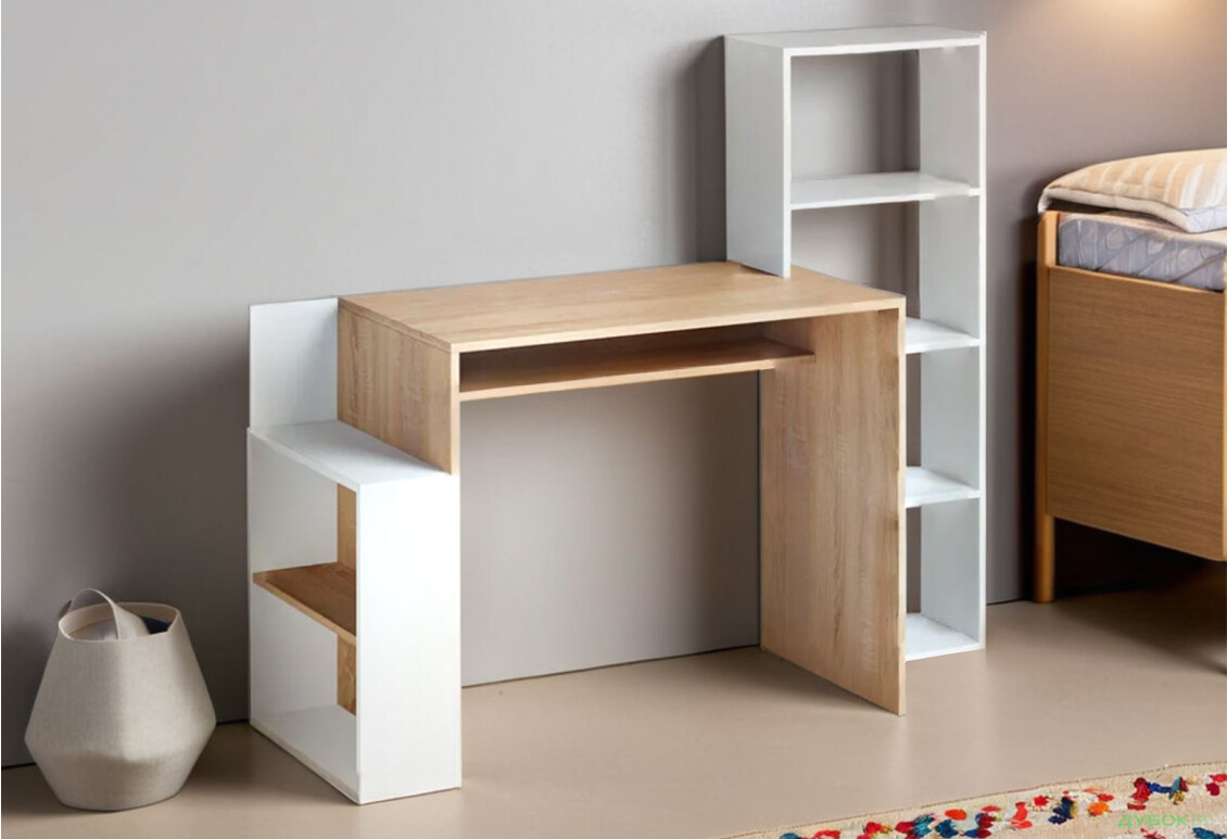 Стіл письмовий Moreli ST0025 144x50 см з надставкою та полицями, дуб сонома/білий - Зображення 3 Зображення 3 - Стіл письмовий Moreli ST0025 144x50 см з надставкою та полицями, дуб сонома/білий