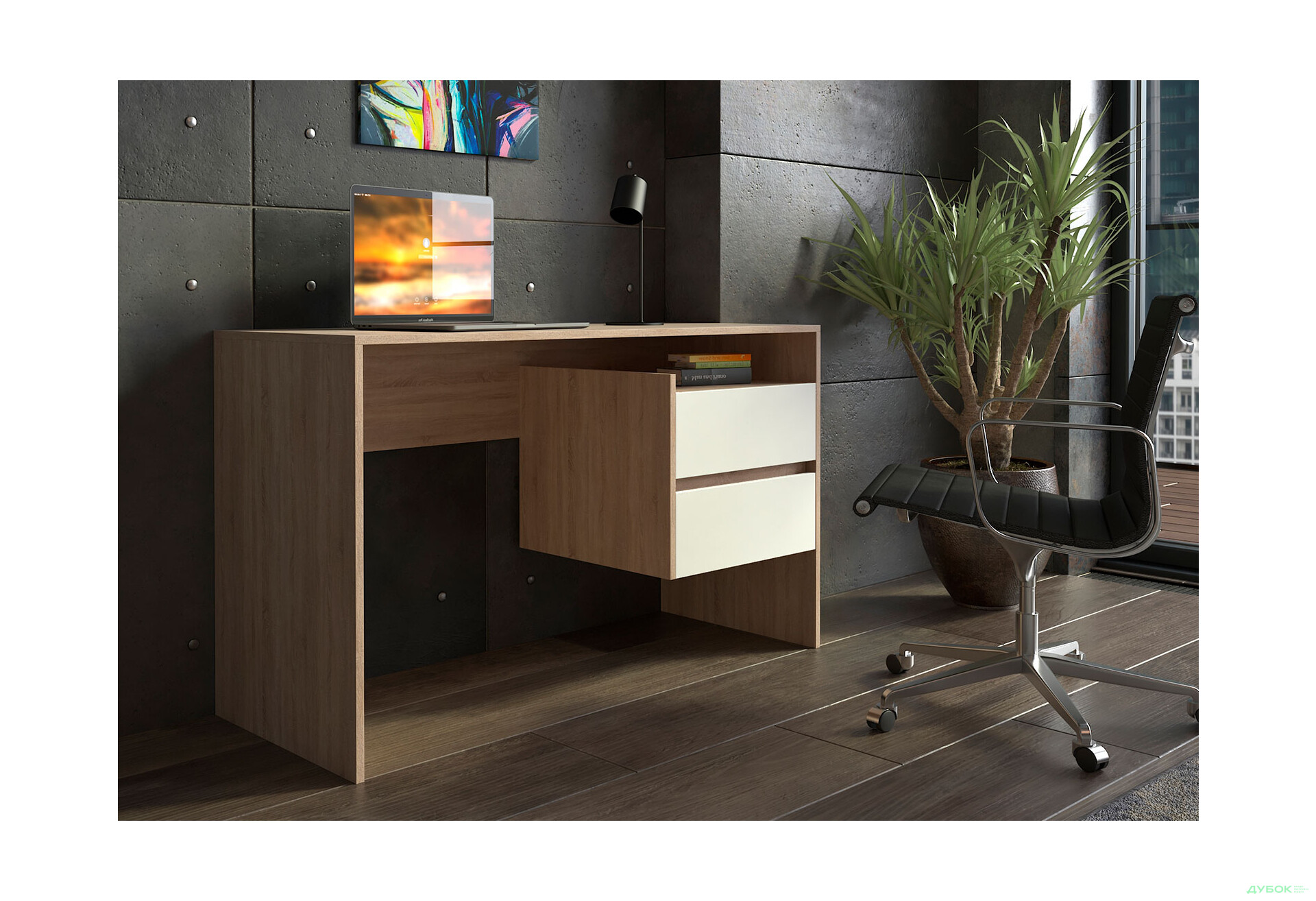 Зображення 2 - Стіл письмовий Moreli ST0006 125x52 см з шухлядами, дуб сонома/білий