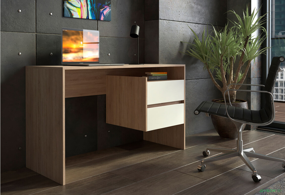 Зображення 2 - Стіл письмовий Moreli ST0006 125x52 см з шухлядами, дуб сонома/білий