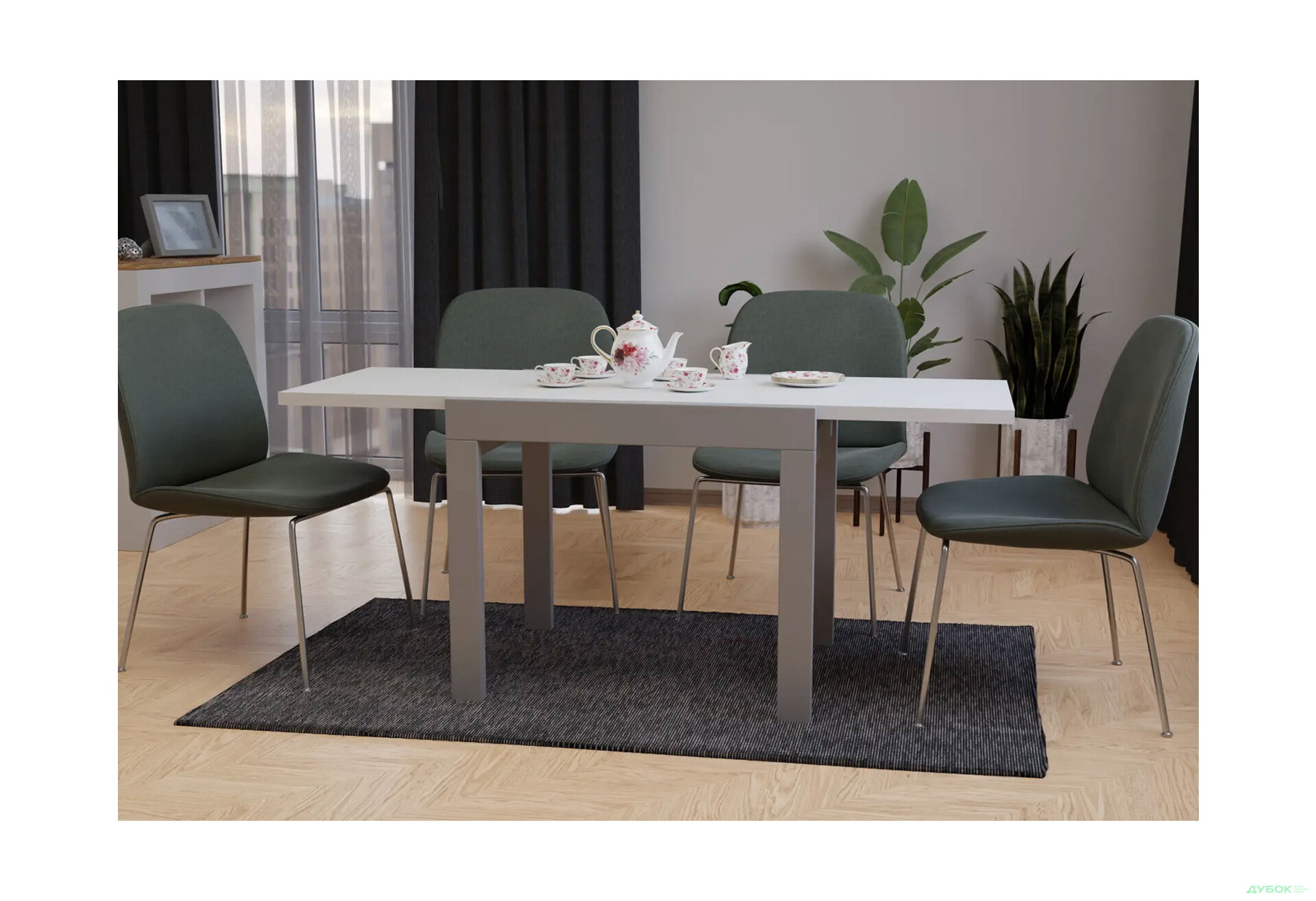 Стіл обідній Неман Корс 89x69 см розкладний, білий, ніжки сірі - Зображення 3 Зображення 3 - Стіл обідній Неман Корс 89x69 см розкладний, білий, ніжки сірі