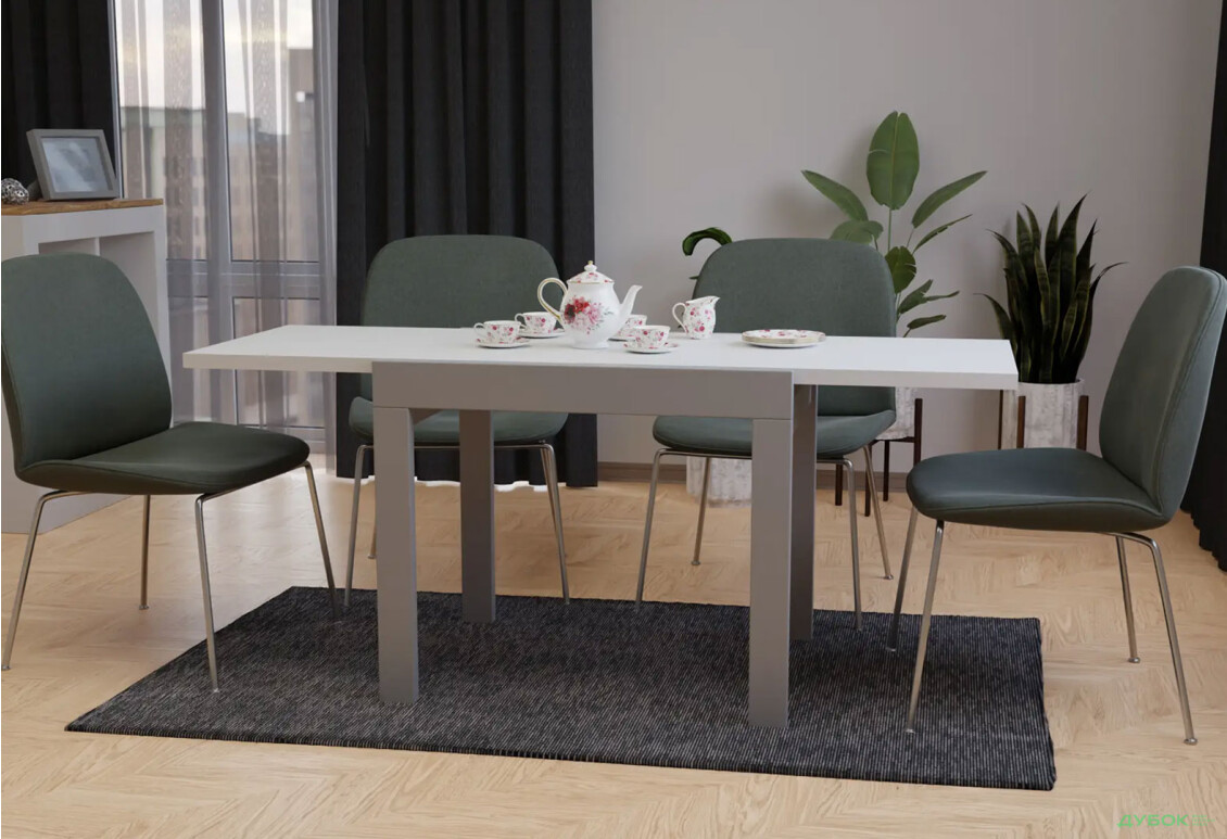 Стіл обідній Неман Корс 89x69 см розкладний, білий, ніжки сірі - Зображення 3 Зображення 3 - Стіл обідній Неман Корс 89x69 см розкладний, білий, ніжки сірі