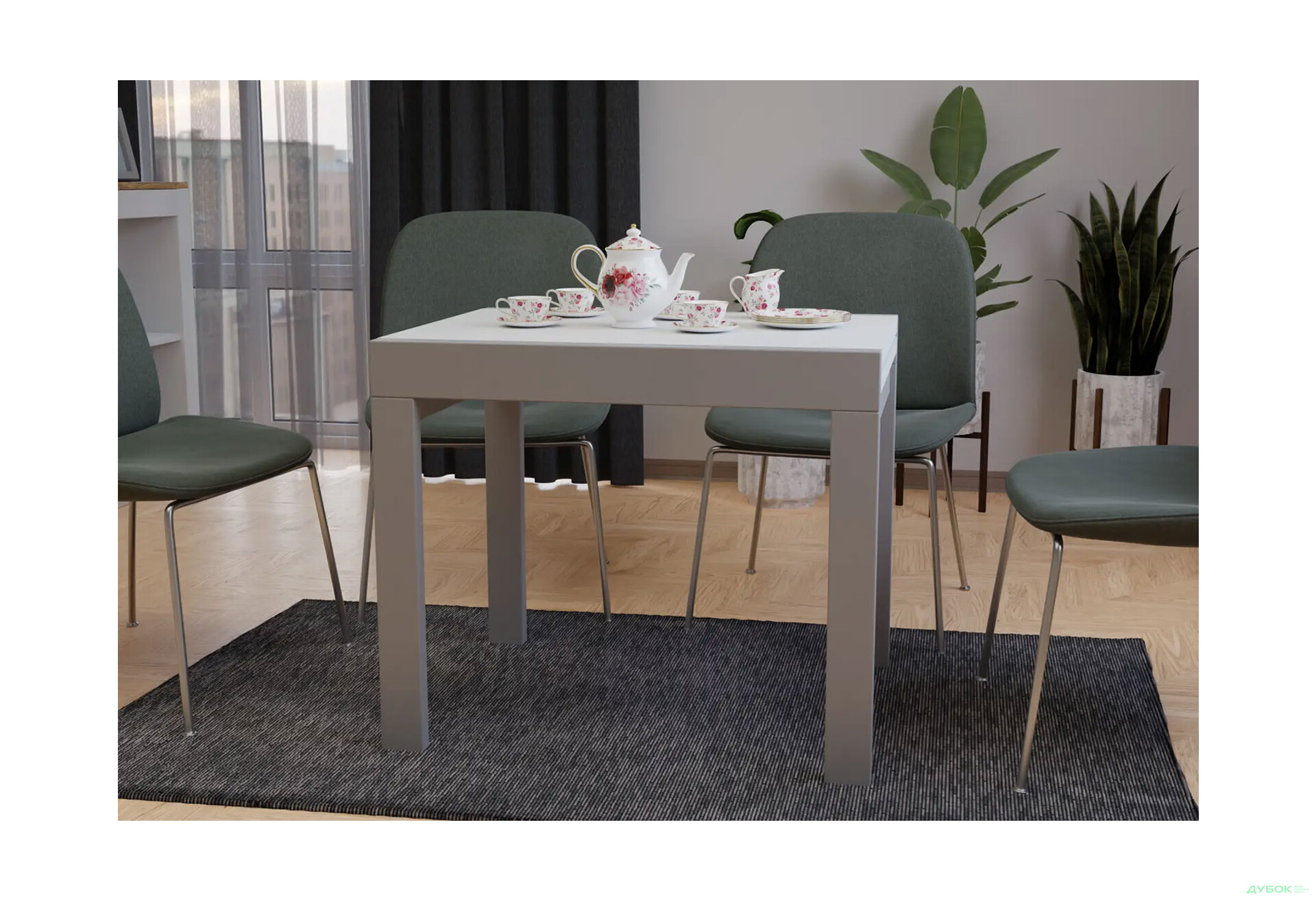 Стіл обідній Неман Корс 89x69 см розкладний, білий, ніжки сірі - Зображення 4 Зображення 4 - Стіл обідній Неман Корс 89x69 см розкладний, білий, ніжки сірі