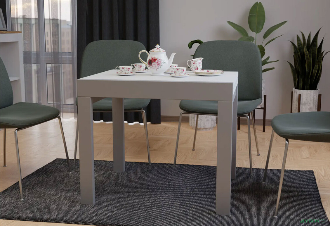 Стіл обідній Неман Корс 89x69 см розкладний, білий, ніжки сірі - Зображення 4 Зображення 4 - Стіл обідній Неман Корс 89x69 см розкладний, білий, ніжки сірі