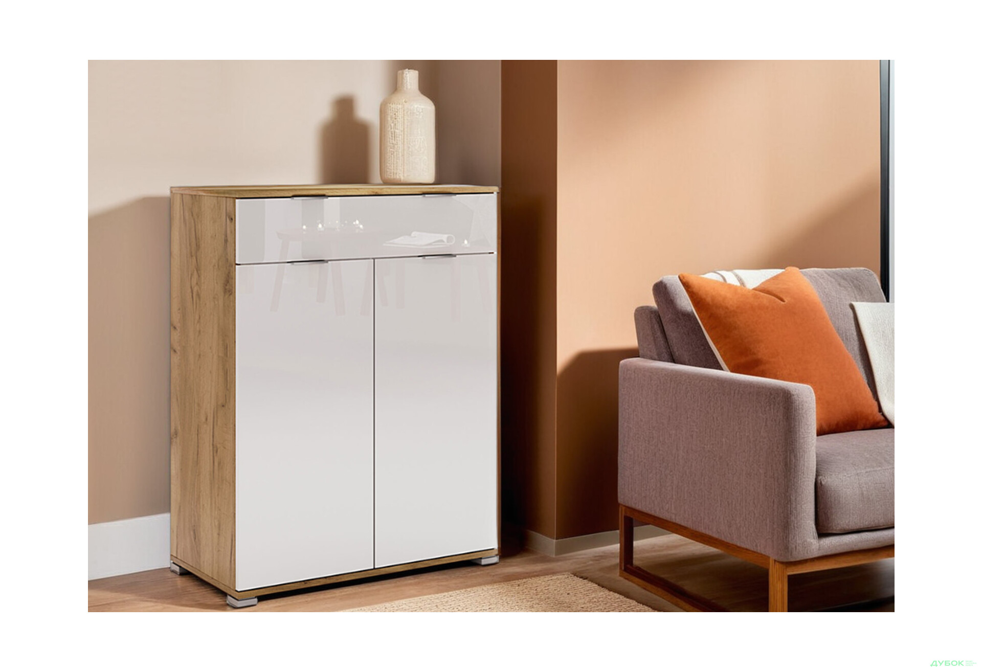 Комод MiroMark Асті 2-дверний з 1 шухлядою 80 см Дуб крафт/Білий - Зображення 2 Зображення 2 - Комод MiroMark Асті 2-дверний з 1 шухлядою 80 см Дуб крафт/Білий