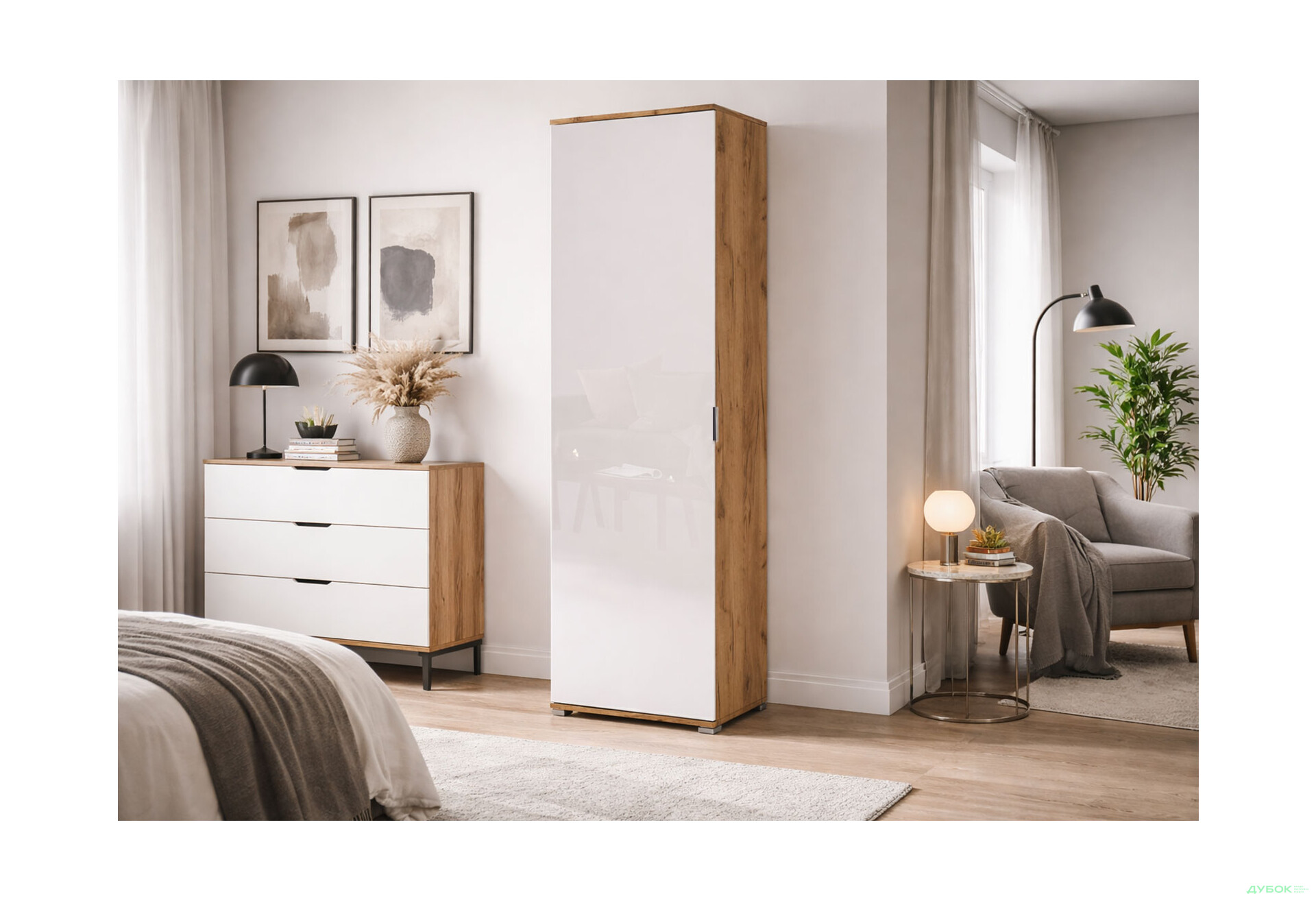 Зображення 2 - Шафа MiroMark Асті 1-дверна 60 см Дуб крафт / Білий