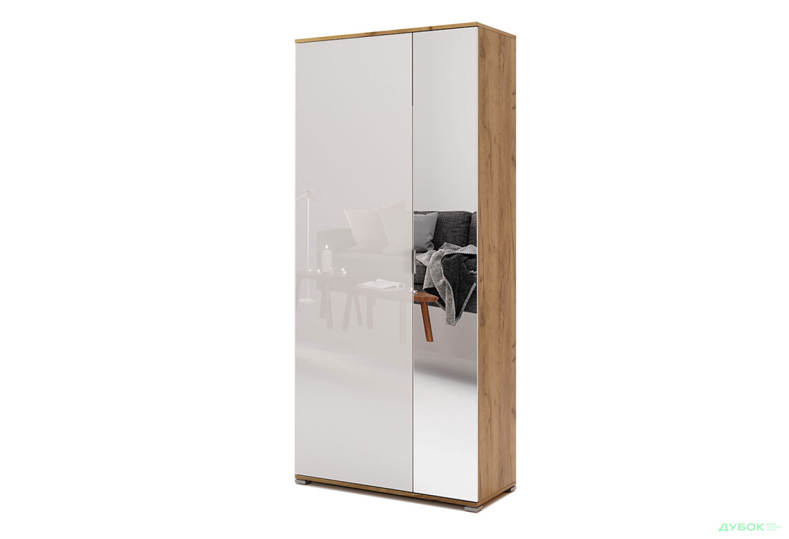 Шкаф МироМарк Асти 2-дверный с зеркалом 80 см Дуб крафт / Белый