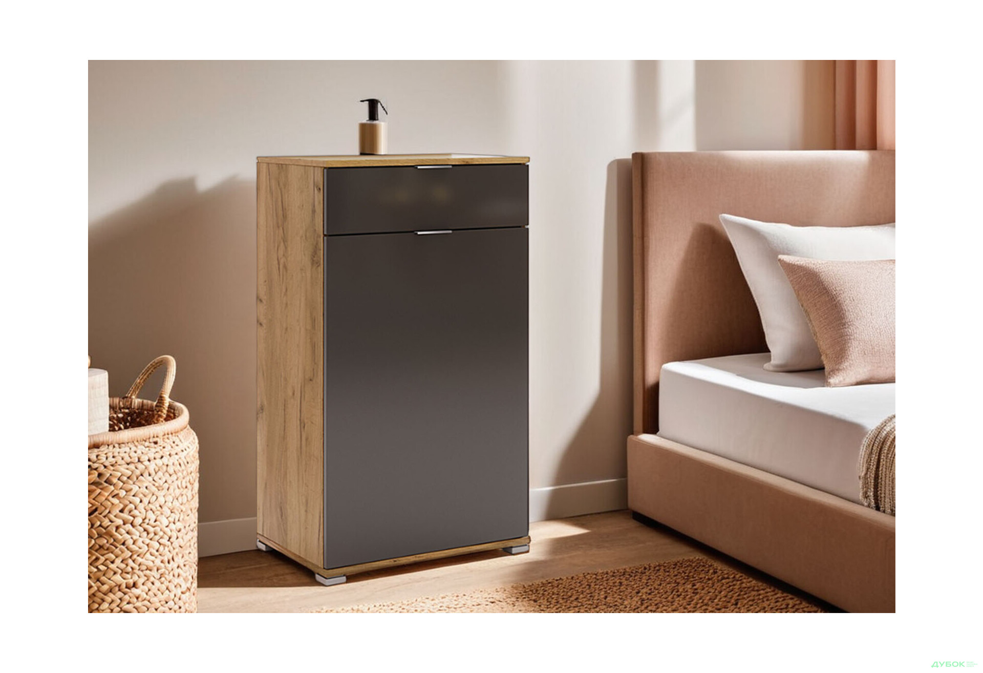 Комод MiroMark Луна 1-дверний з 1 шухлядою 60 см, Лава / Дуб крафт - Зображення 2 Зображення 2 - Комод MiroMark Луна 1-дверний з 1 шухлядою 60 см, Лава / Дуб крафт