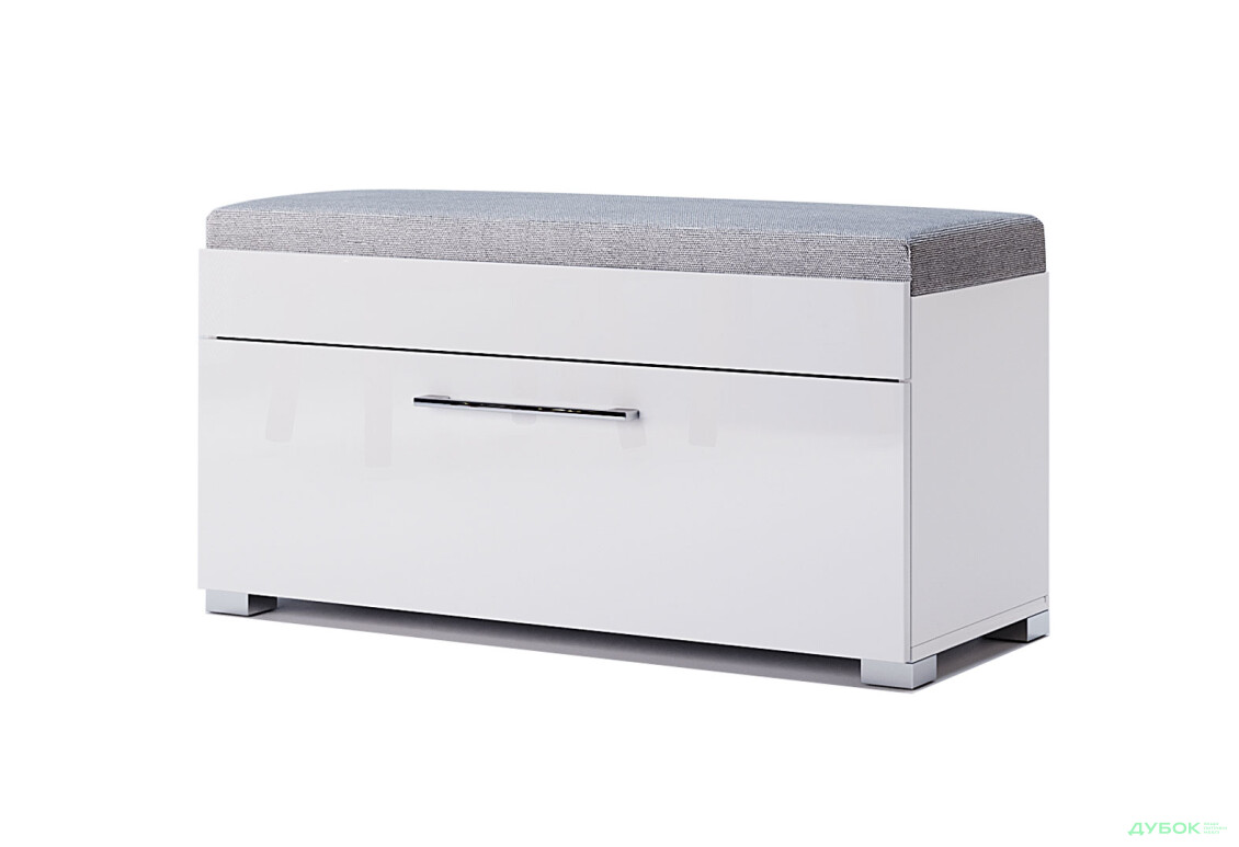 Тумба для взуття Аманда MiroMark з одною дверкою та сидінням 90 см, глянець білий - Зображення 1 Зображення 1 - Тумба для взуття Аманда MiroMark з одною дверкою та сидінням 90 см, глянець білий