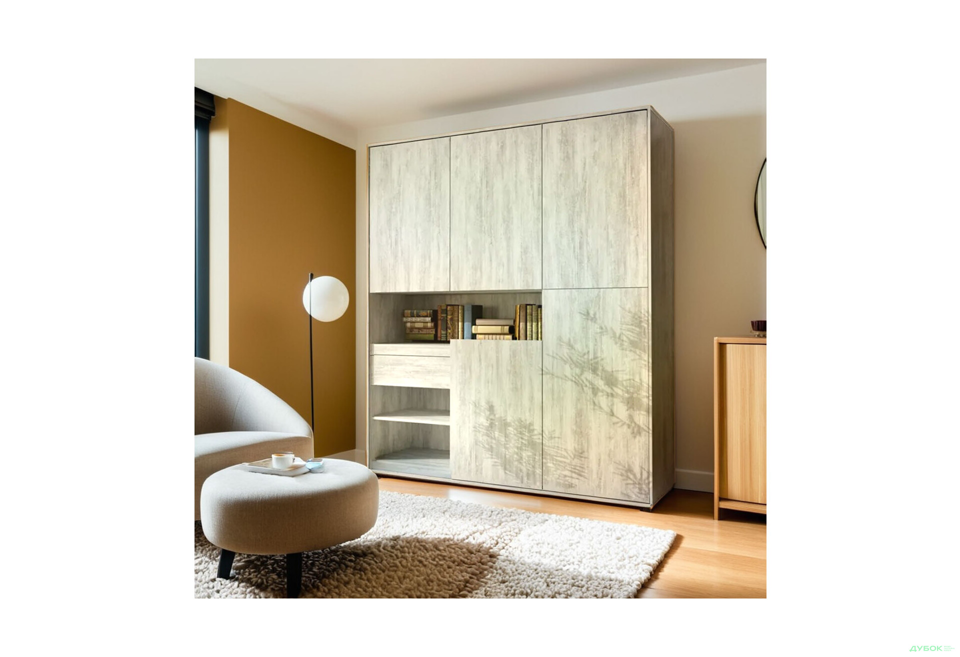 Шафа Moreli RS-2 з полицями, дверцятами та шухлядою 184 см, бетон - Зображення 2 Зображення 2 - Шафа Moreli RS-2 з полицями, дверцятами та шухлядою 184 см, бетон