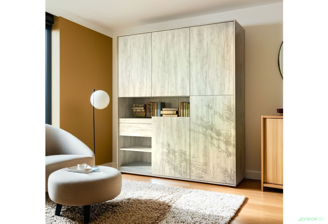 Шафа Moreli RS-2 з полицями, дверцятами та шухлядою 184 см, бетон - Зображення 2 Зображення 2 - Шафа Moreli RS-2 з полицями, дверцятами та шухлядою 184 см, бетон