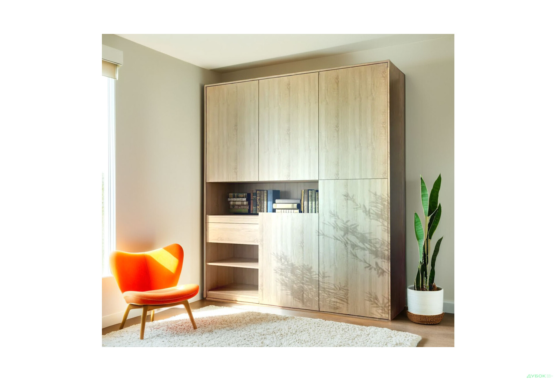 Шафа Moreli RS-2 з полицями, дверцятами та шухлядою 184 см, дуб сонома - Зображення 2 Зображення 2 - Шафа Moreli RS-2 з полицями, дверцятами та шухлядою 184 см, дуб сонома