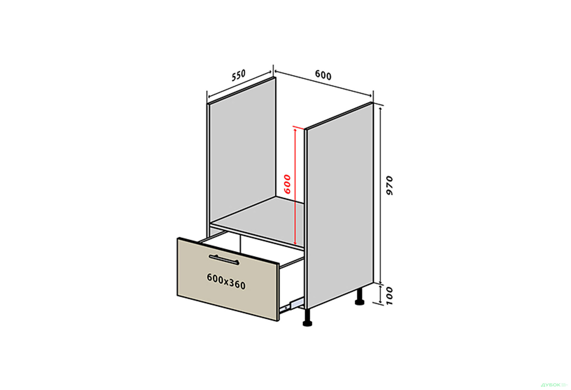 Зображення 1 - Н32 Тумба для духовки 1Ш New Моно Luxe VIP-master