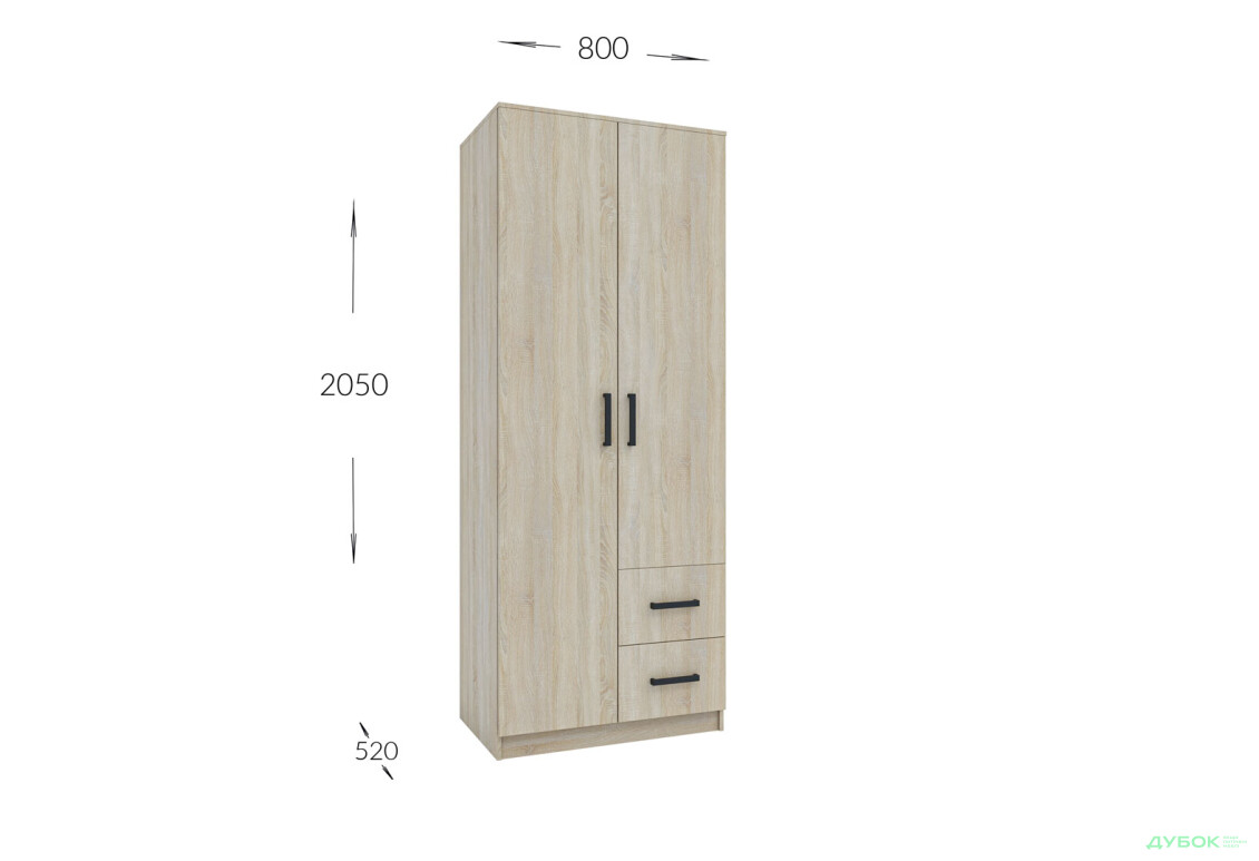Фото 3 - Шкаф Garant NV Simple / Симпл 2-дверная с 2 ящиками 80 см дуб сонома
