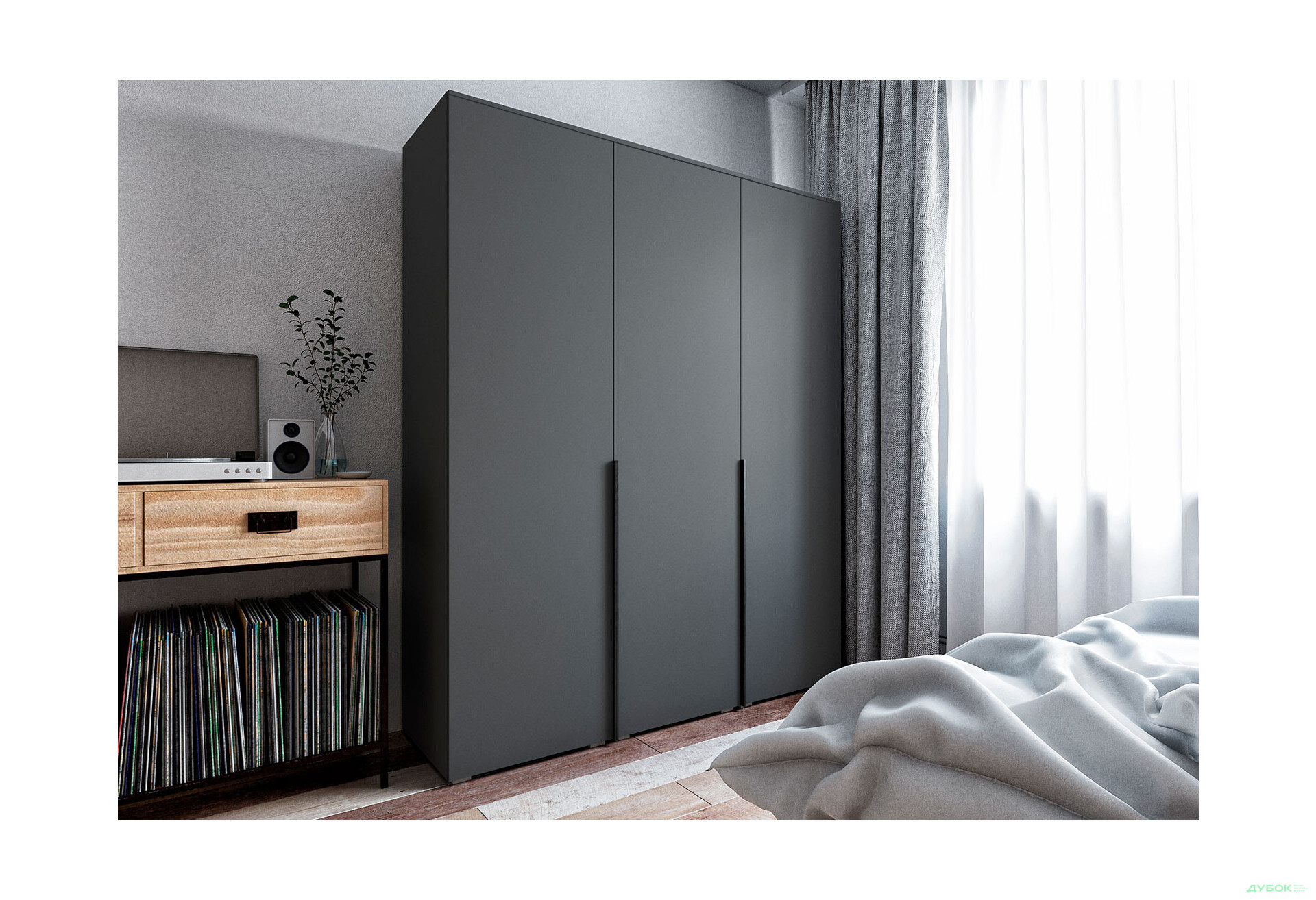 Шафа Moreli Ліберті (ST0027) зі штангою та відділенням з полицями 3-дверна 180 см антрацит - Зображення 2 Зображення 2 - Шафа Moreli Ліберті (ST0027) зі штангою та відділенням з полицями 3-дверна 180 см антрацит