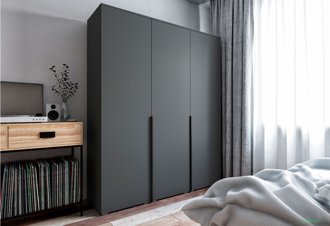 Шафа Moreli Ліберті (ST0027) зі штангою та відділенням з полицями 3-дверна 180 см антрацит - Зображення 2 Зображення 2 - Шафа Moreli Ліберті (ST0027) зі штангою та відділенням з полицями 3-дверна 180 см антрацит