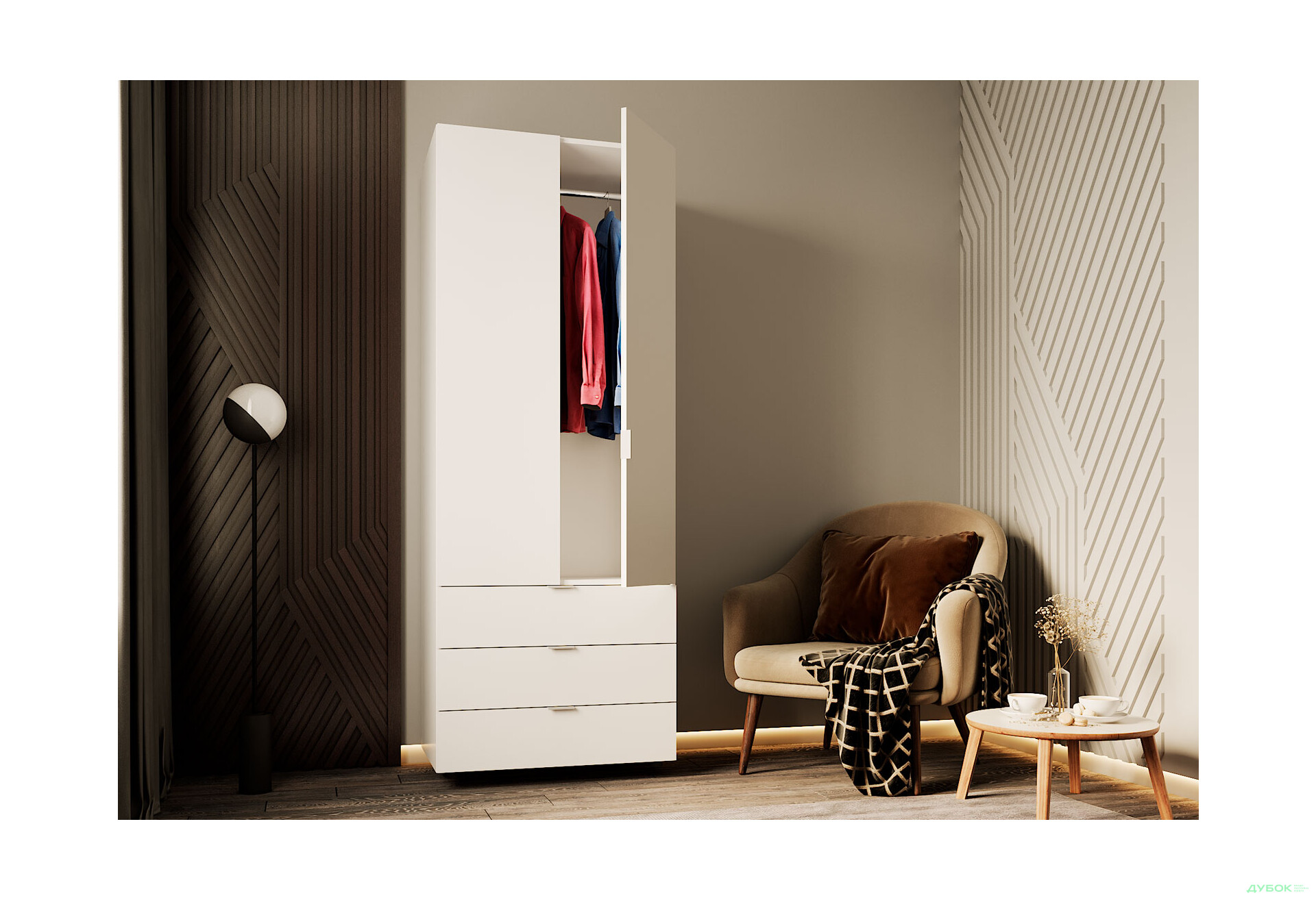 Изображение 3 - Шкаф Doros Гелар 2 ДСП 2-дверная с 3 ящиками 78 см Белый