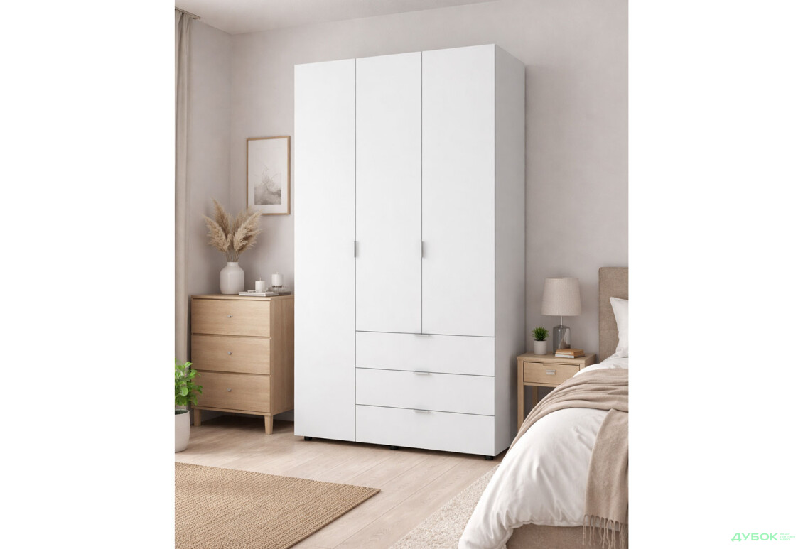 Зображення 2 - Шафа Doros Гелар 3 ДСП 3-дверна з 3 шухлядами 116 см Білий