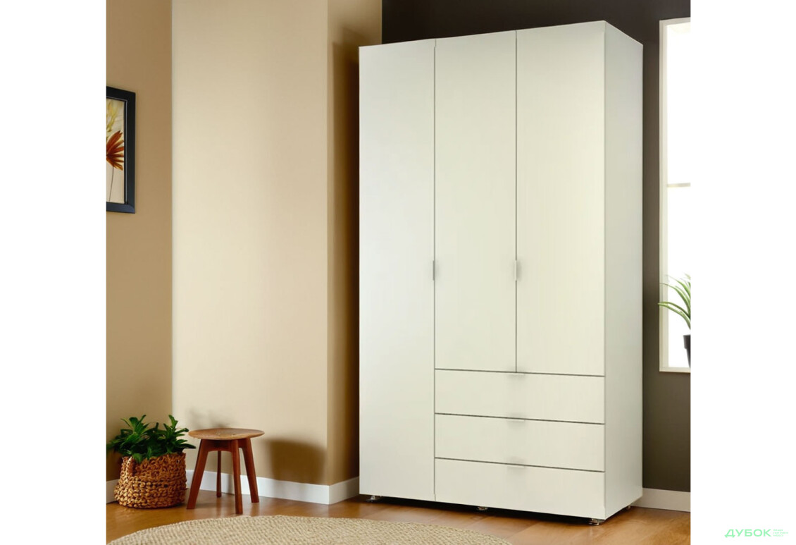 Шафа Doros Гелар 3 ДСП 3-дверна з 3 шухлядами 116 см Білий - Зображення 2 Зображення 2 - Шафа Doros Гелар 3 ДСП 3-дверна з 3 шухлядами 116 см Білий