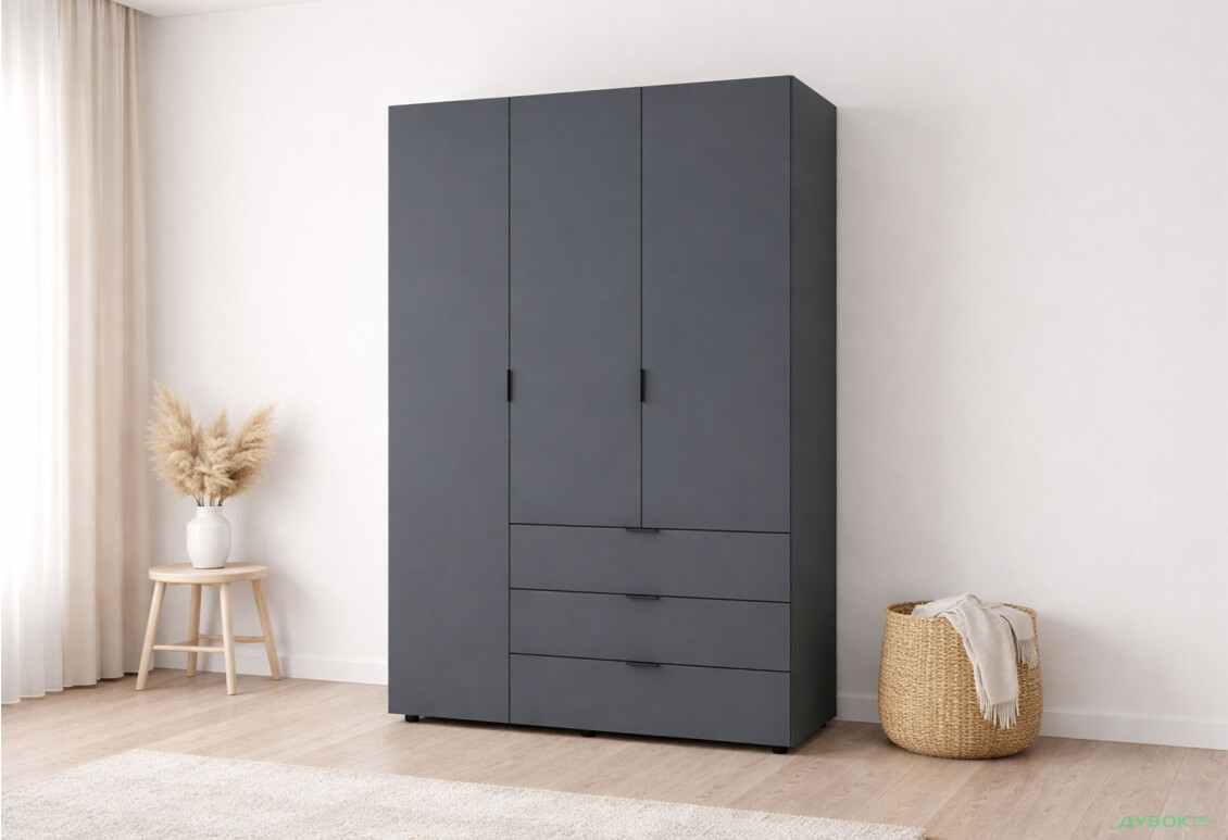Зображення 2 - Шафа Doros Гелар 3 ДСП 3-дверна з 3 шухлядами 116 см Графіт