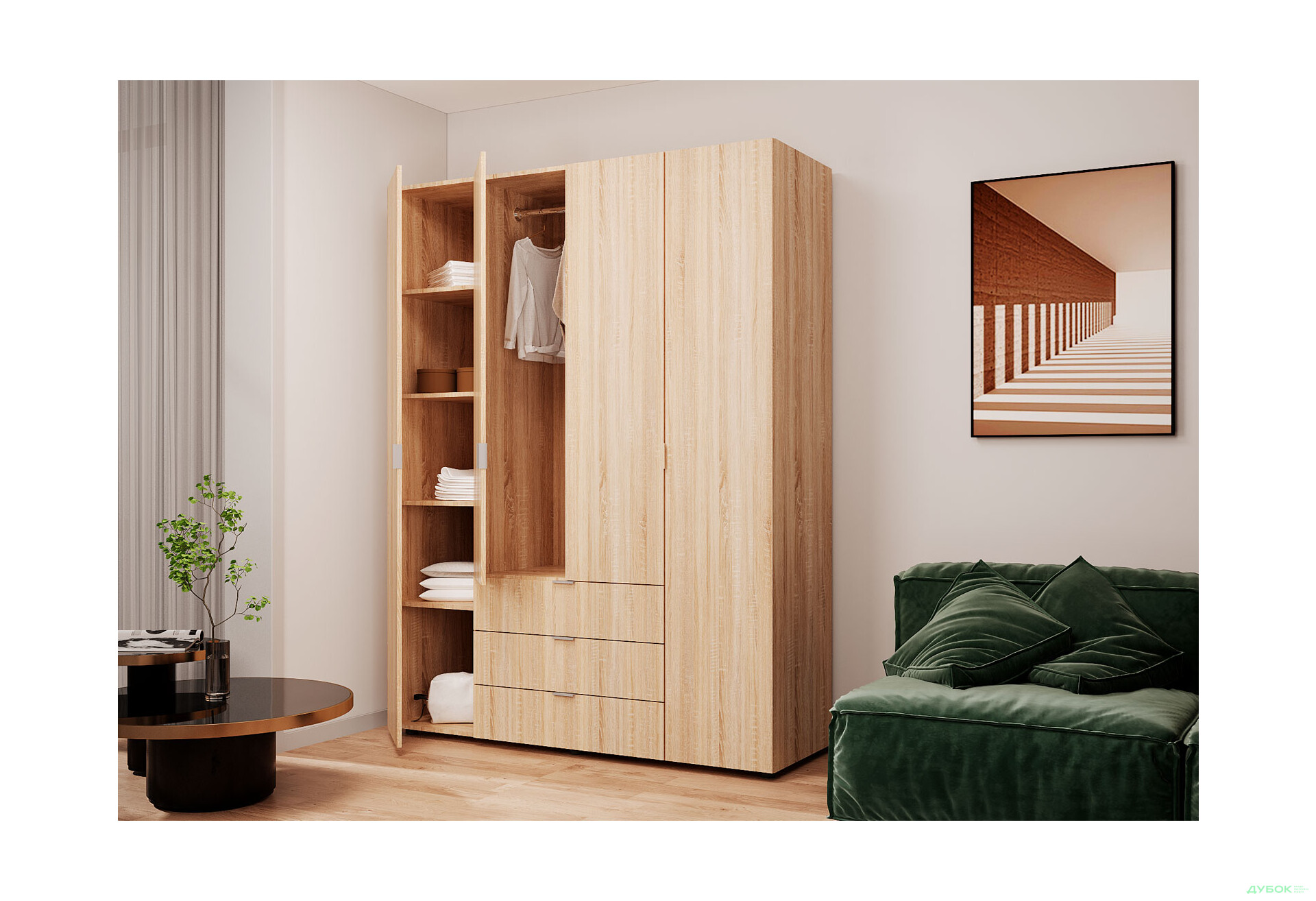 Изображение 4 - Шкаф Doros Гелар 4 ДСП 4-дверная с 3 ящиками 155 см Дуб Сонома