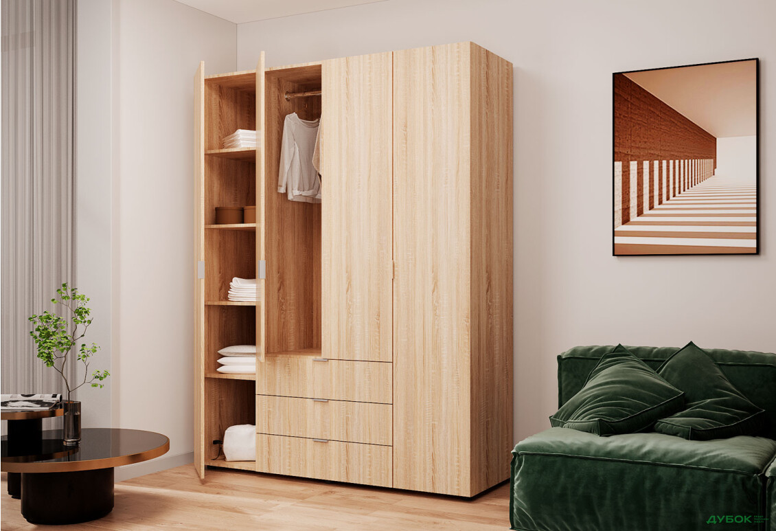 Изображение 4 - Шкаф Doros Гелар 4 ДСП 4-дверная с 3 ящиками 155 см Дуб Сонома