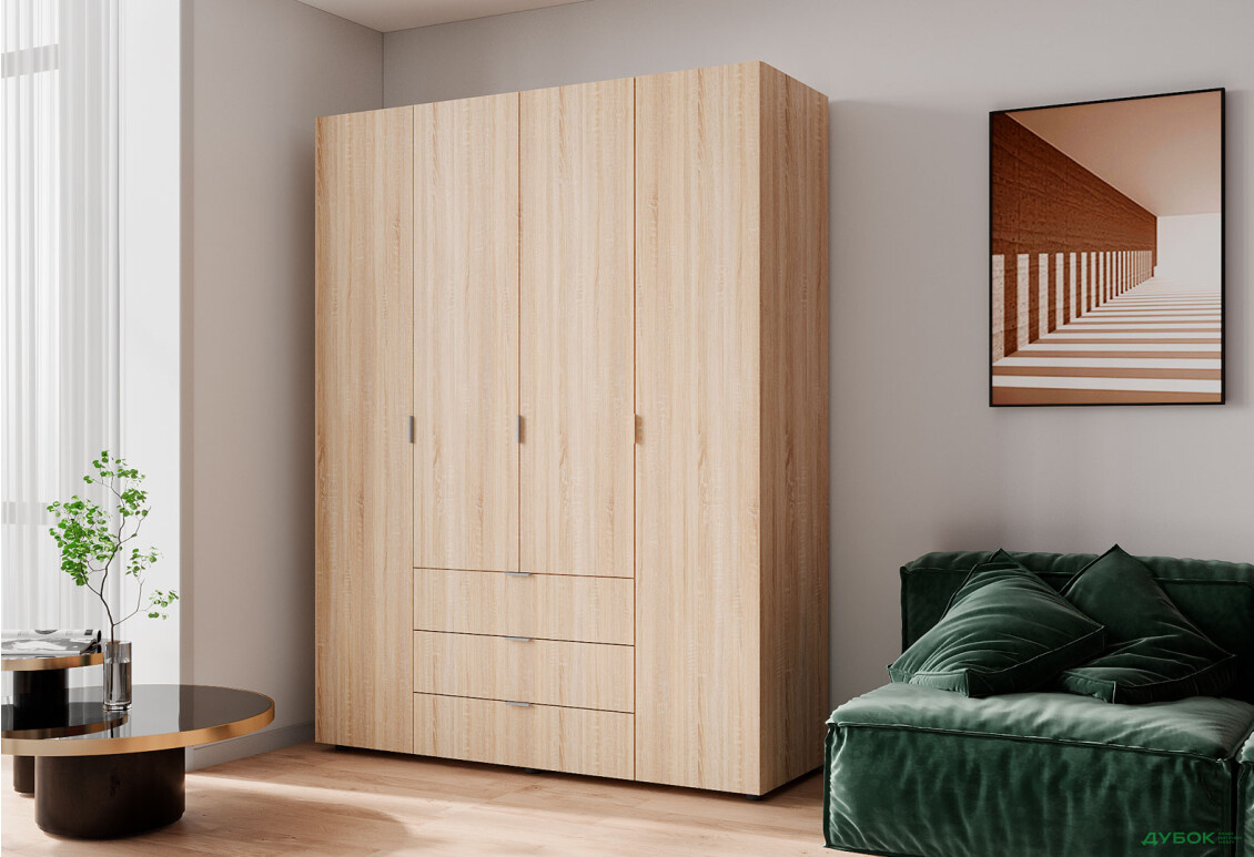 Изображение 3 - Шкаф Doros Гелар 4 ДСП 4-дверная с 3 ящиками 155 см Дуб Сонома