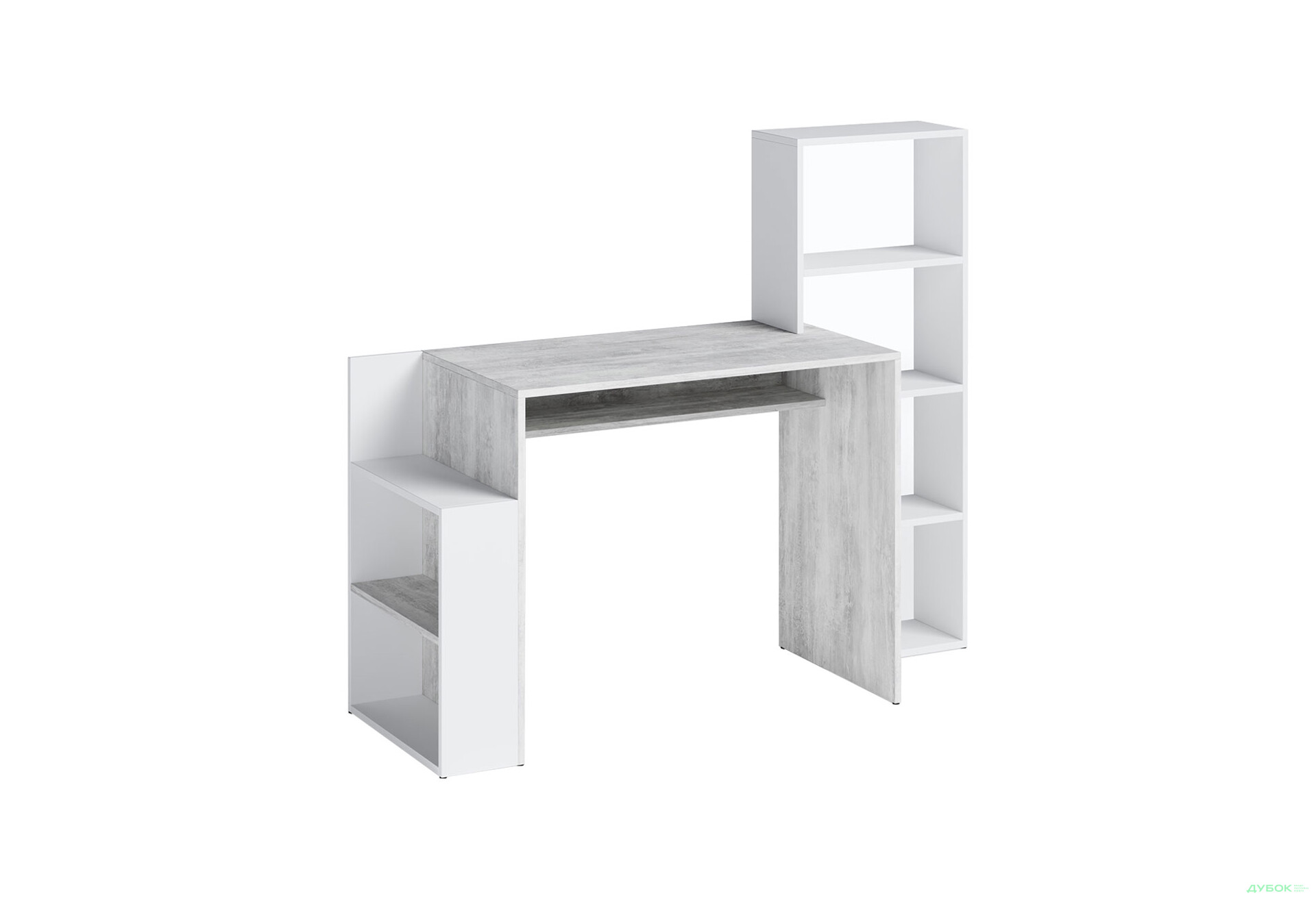 Стол письменный Moreli ST0025 144x50 см с надстройкой и полками бетон / белый - Изображение 1 Изображение 1 - Стол письменный Moreli ST0025 144x50 см с надстройкой и полками бетон / белый