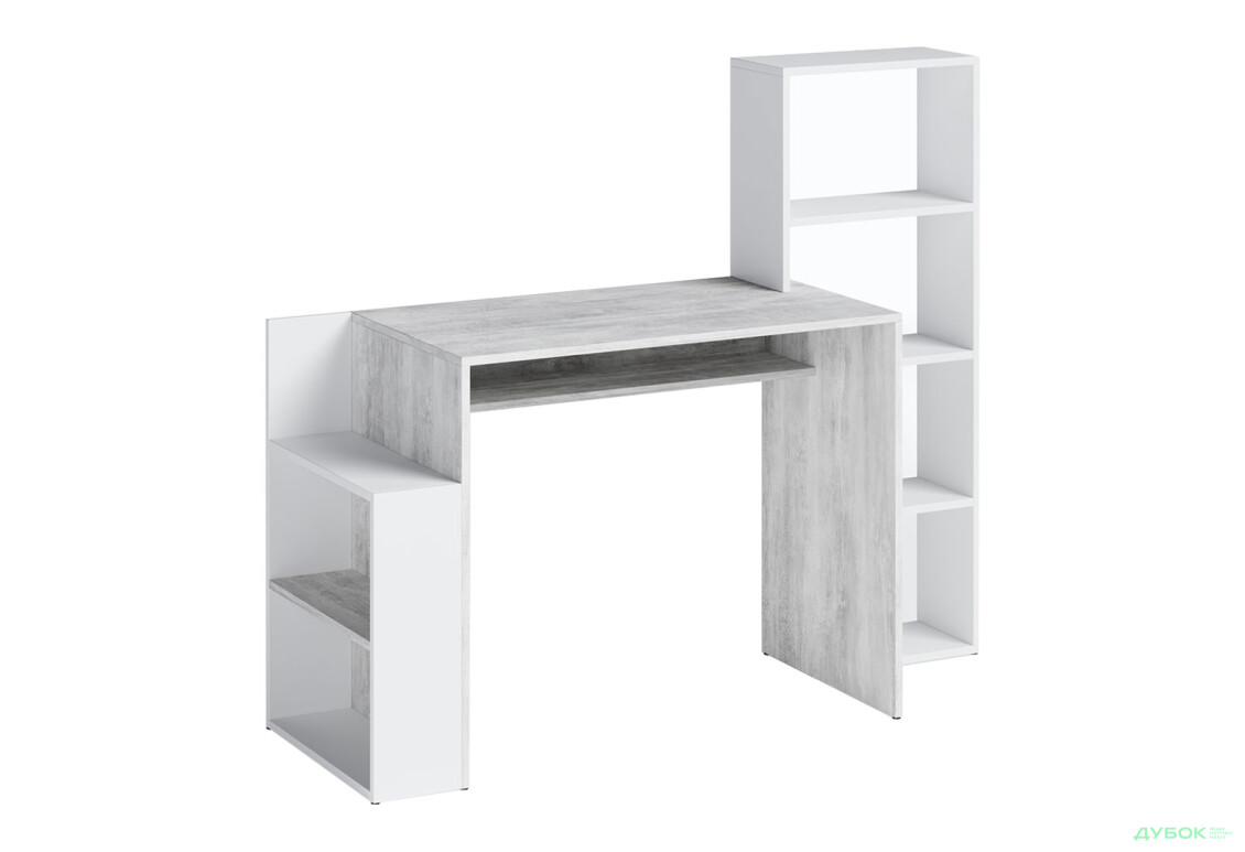 Стол письменный Moreli ST0025 144x50 см с надстройкой и полками бетон / белый - Изображение 1 Изображение 1 - Стол письменный Moreli ST0025 144x50 см с надстройкой и полками бетон / белый