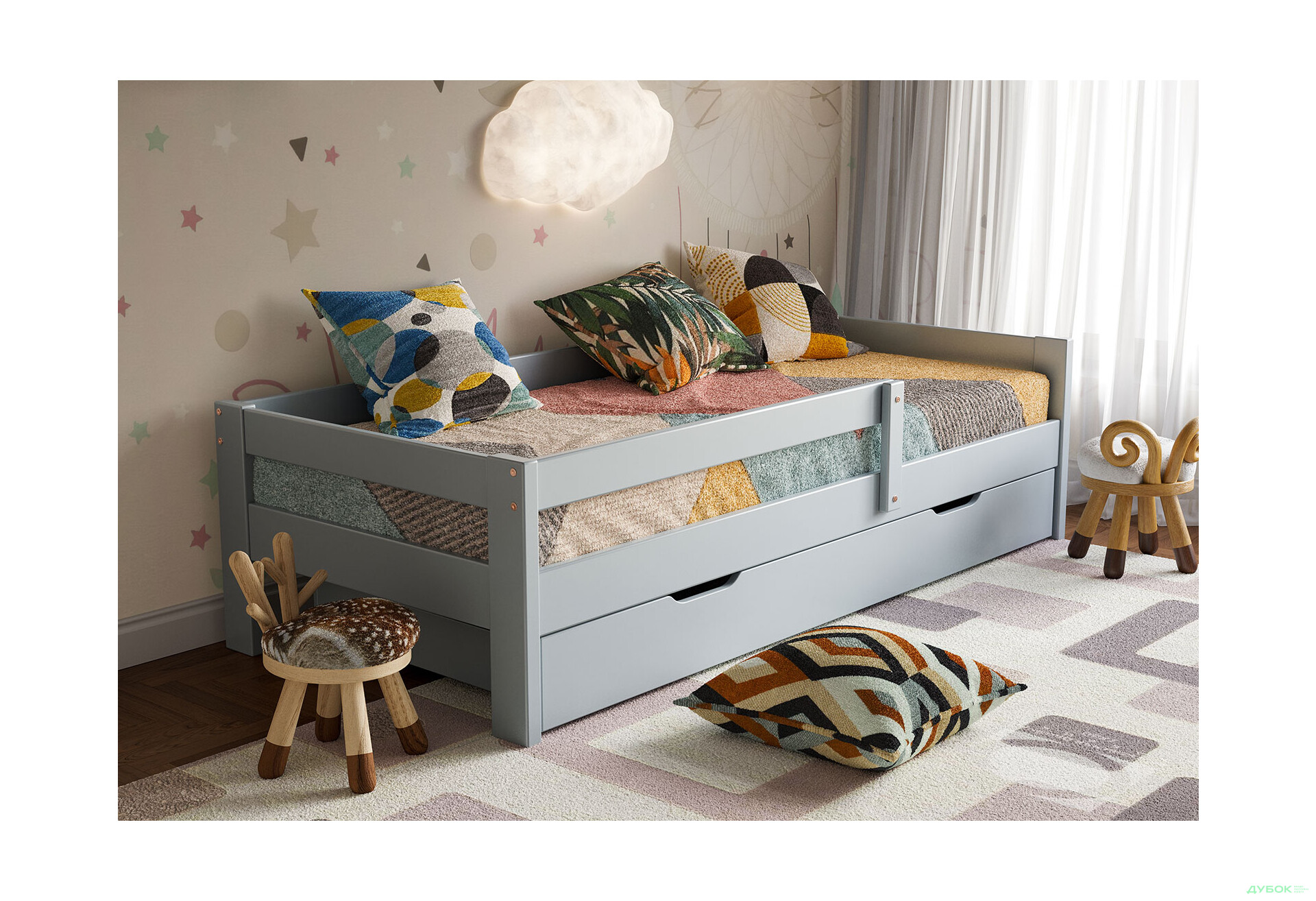 Ліжко Arbor Drev Альф (без шухляд) 90х200, бук, сірий - Зображення 3 Зображення 3 - Ліжко Arbor Drev Альф (без шухляд) 90х200, бук, сірий