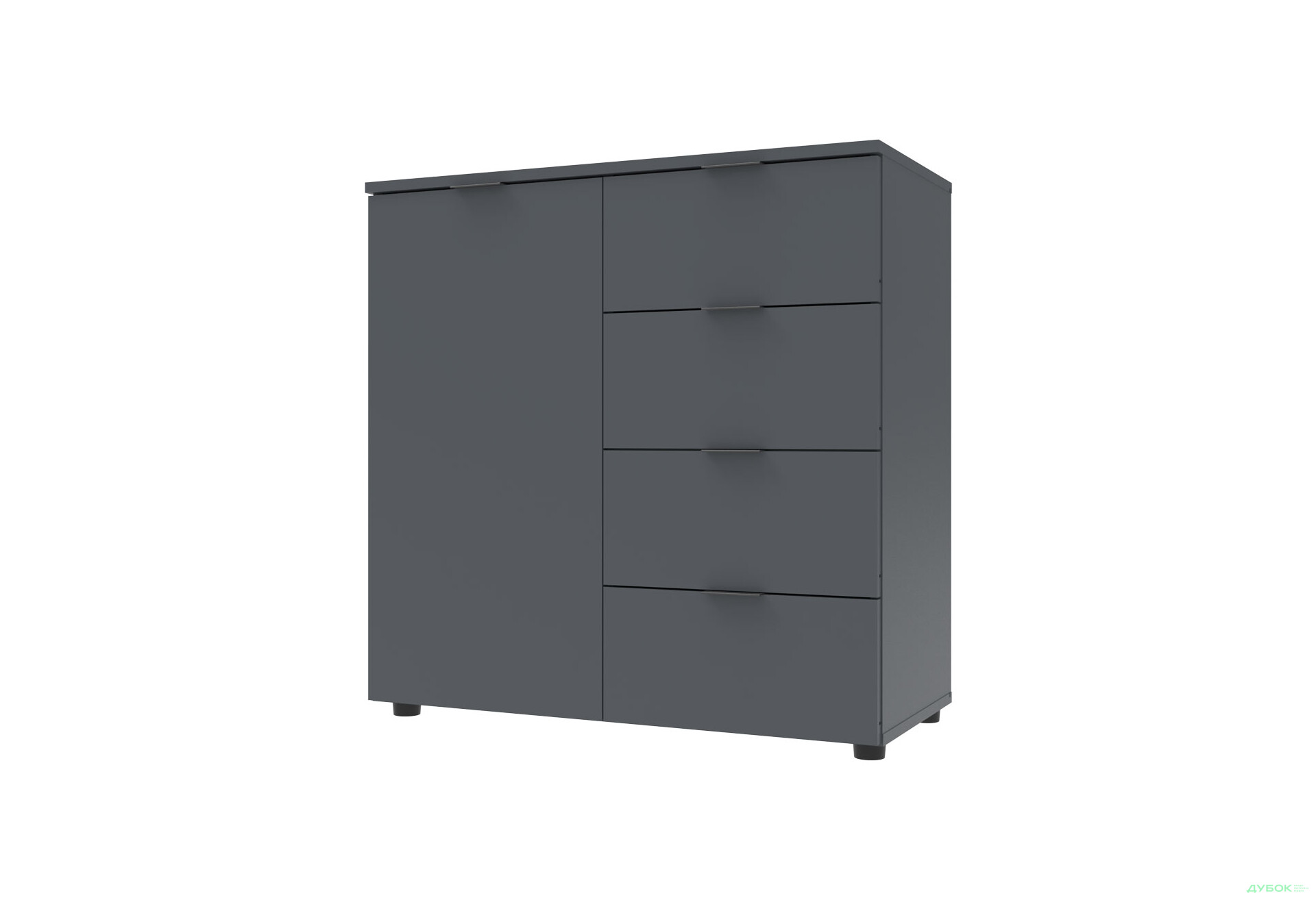 Комод Doros Рон 1 1-дверний з 4 шухлядами 80 см Графіт  - Зображення 1 Зображення 1 - Комод Doros Рон 1 1-дверний з 4 шухлядами 80 см Графіт