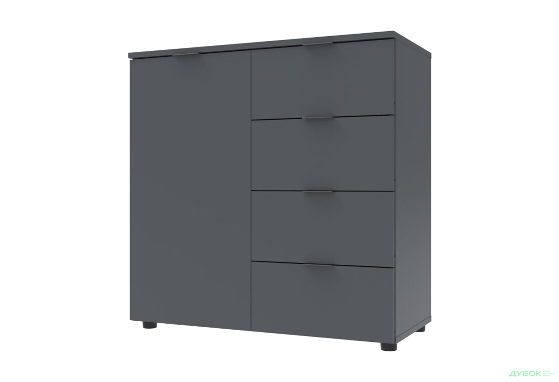 Комод Doros Рон 1 1-дверний з 4 шухлядами 80 см Графіт  - Зображення 1 Зображення 1 - Комод Doros Рон 1 1-дверний з 4 шухлядами 80 см Графіт