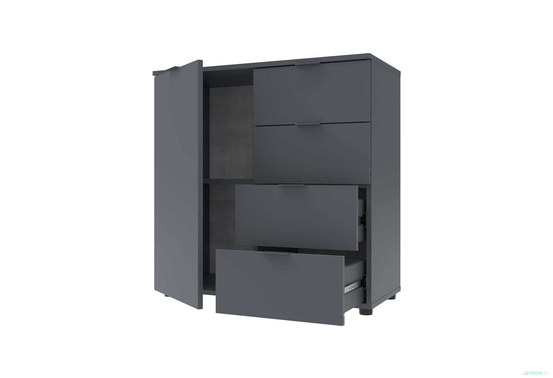 Комод Doros Рон 1 1-дверний з 4 шухлядами 80 см Графіт  - Зображення 2 Зображення 2 - Комод Doros Рон 1 1-дверний з 4 шухлядами 80 см Графіт