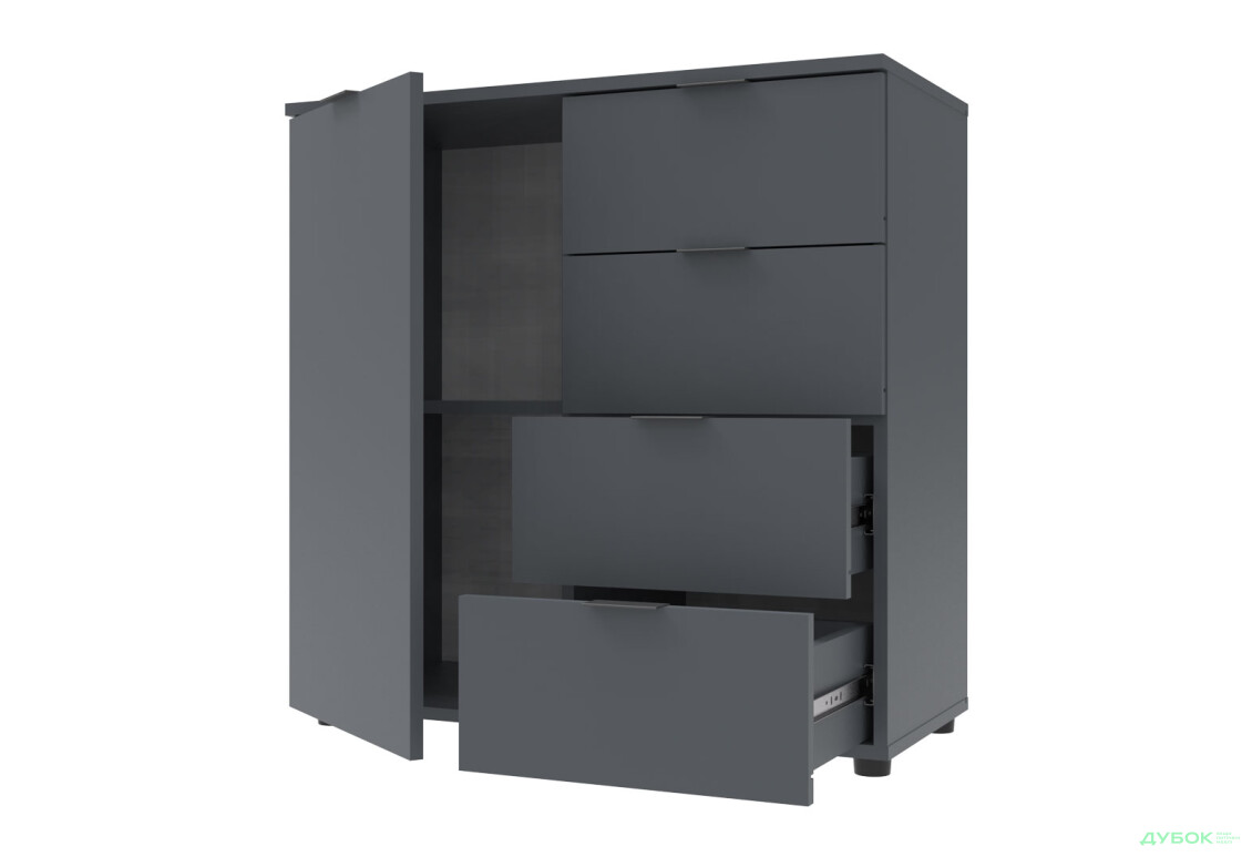 Комод Doros Рон 1 1-дверний з 4 шухлядами 80 см Графіт  - Зображення 2 Зображення 2 - Комод Doros Рон 1 1-дверний з 4 шухлядами 80 см Графіт