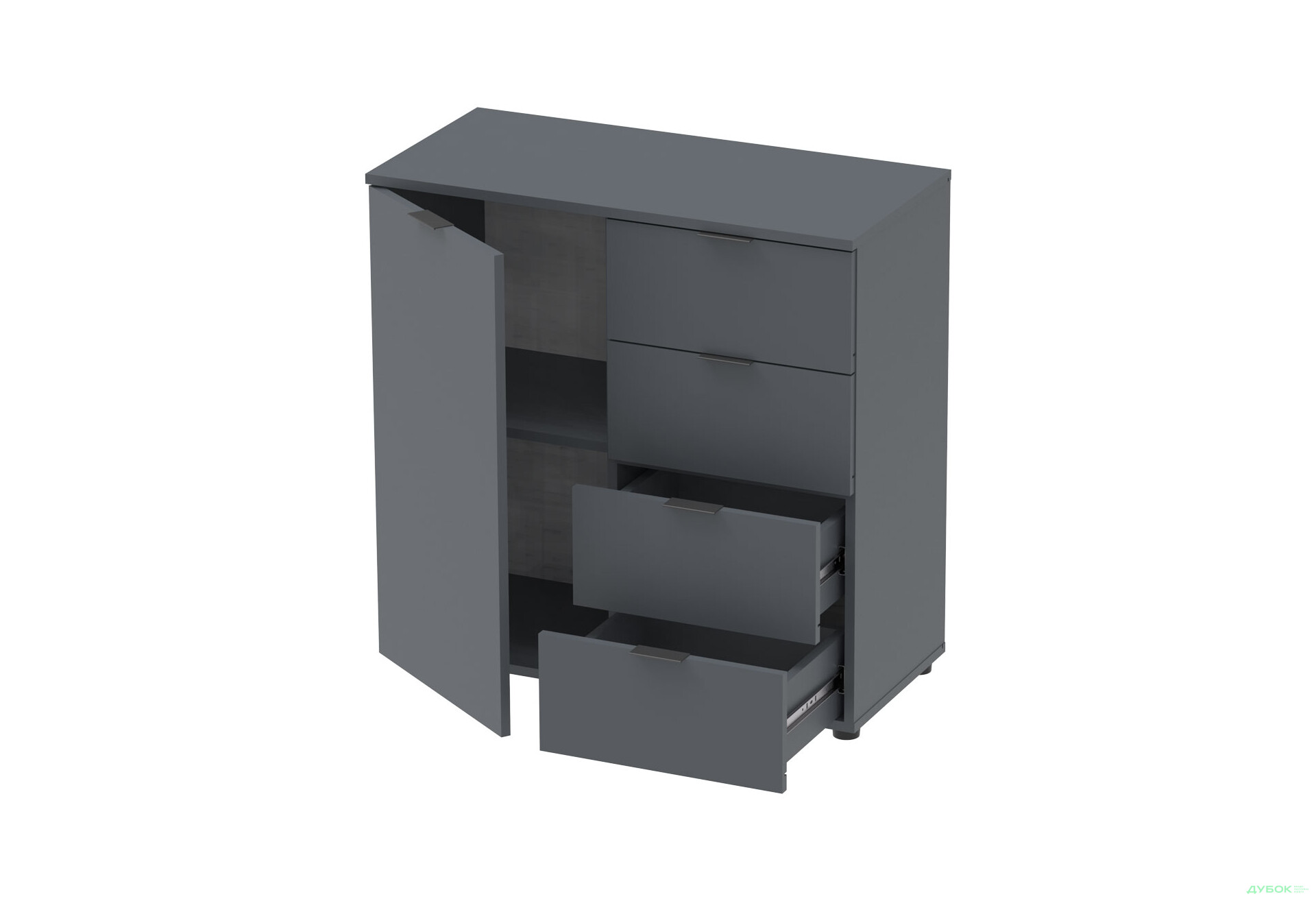Комод Doros Рон 1 1-дверний з 4 шухлядами 80 см Графіт  - Зображення 4 Зображення 4 - Комод Doros Рон 1 1-дверний з 4 шухлядами 80 см Графіт