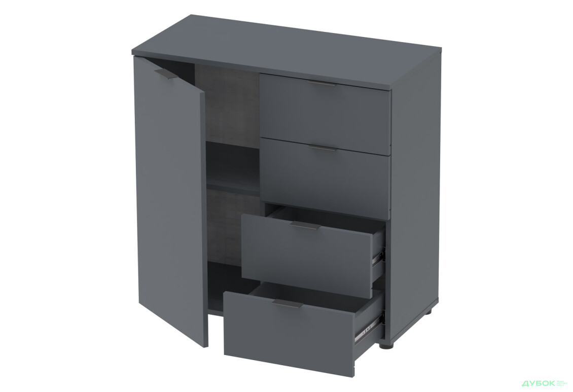 Комод Doros Рон 1 1-дверний з 4 шухлядами 80 см Графіт  - Зображення 4 Зображення 4 - Комод Doros Рон 1 1-дверний з 4 шухлядами 80 см Графіт