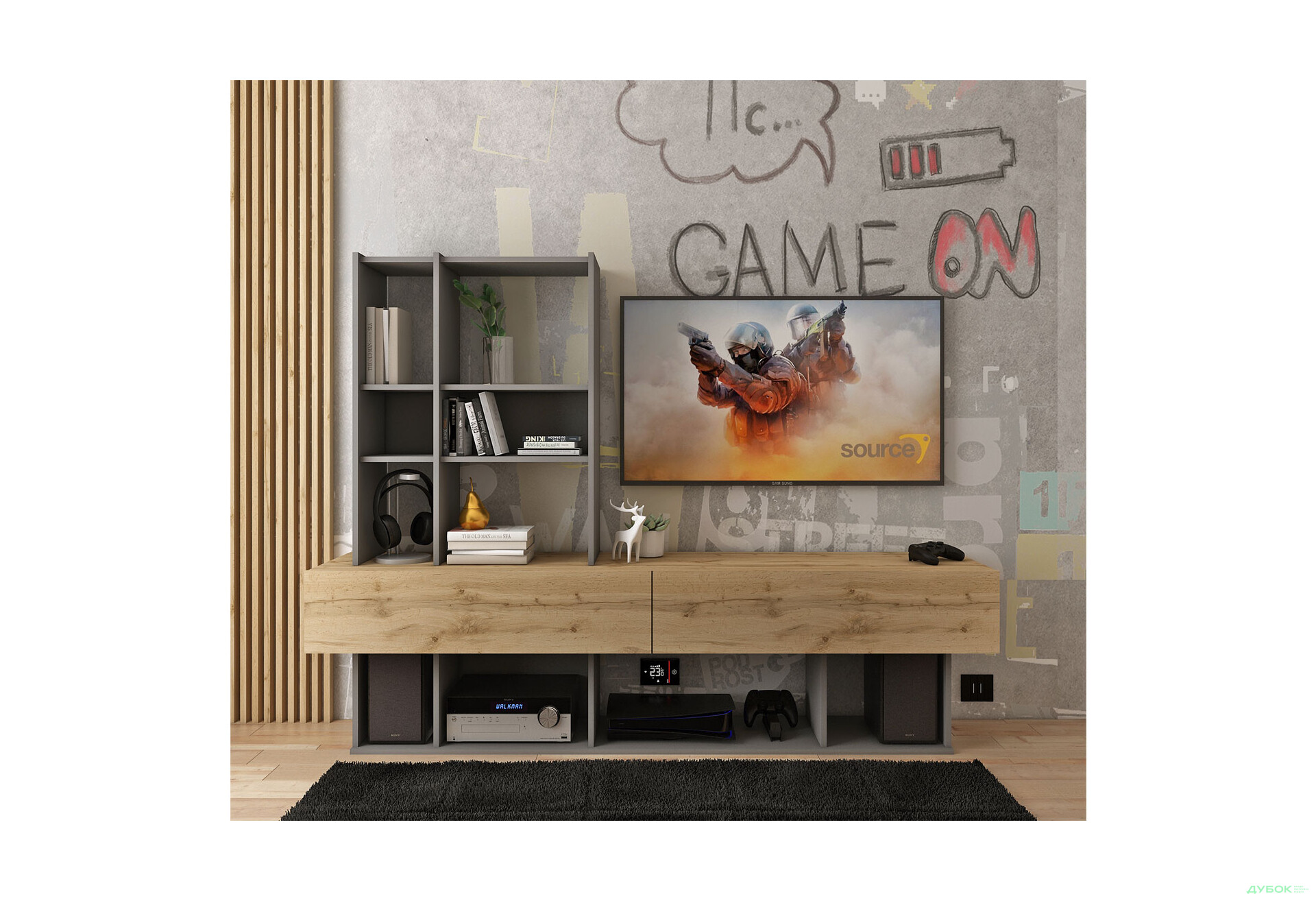 Зображення 1 - Стінка Doros Нота 195 см Графіт / Дуб Евок